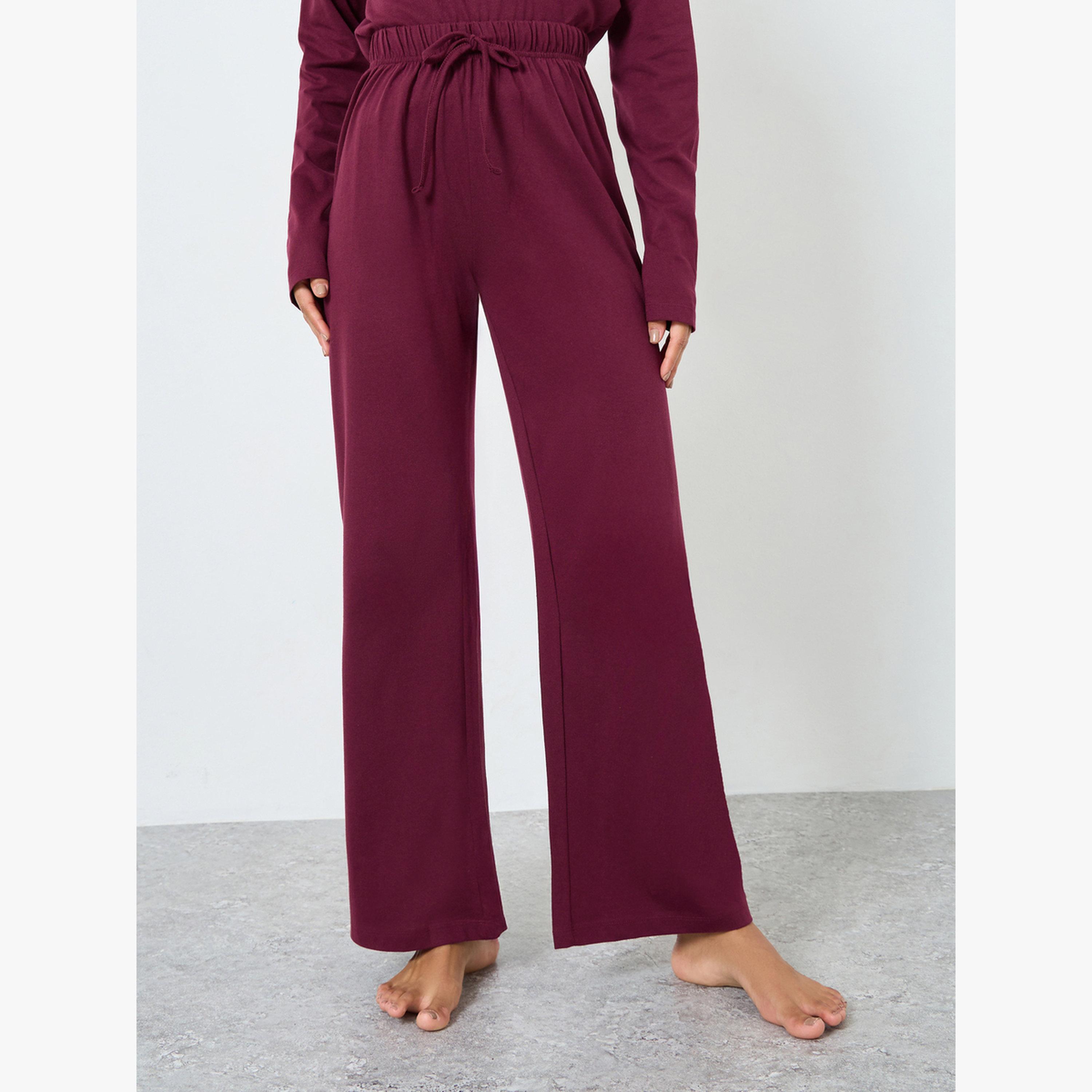 طقم بيجامة تيشيرت قطن بأزرار أمامية وبنطال بأرجل واسعة-women-clothing-nightwear-pyjamas-longsets-image-5