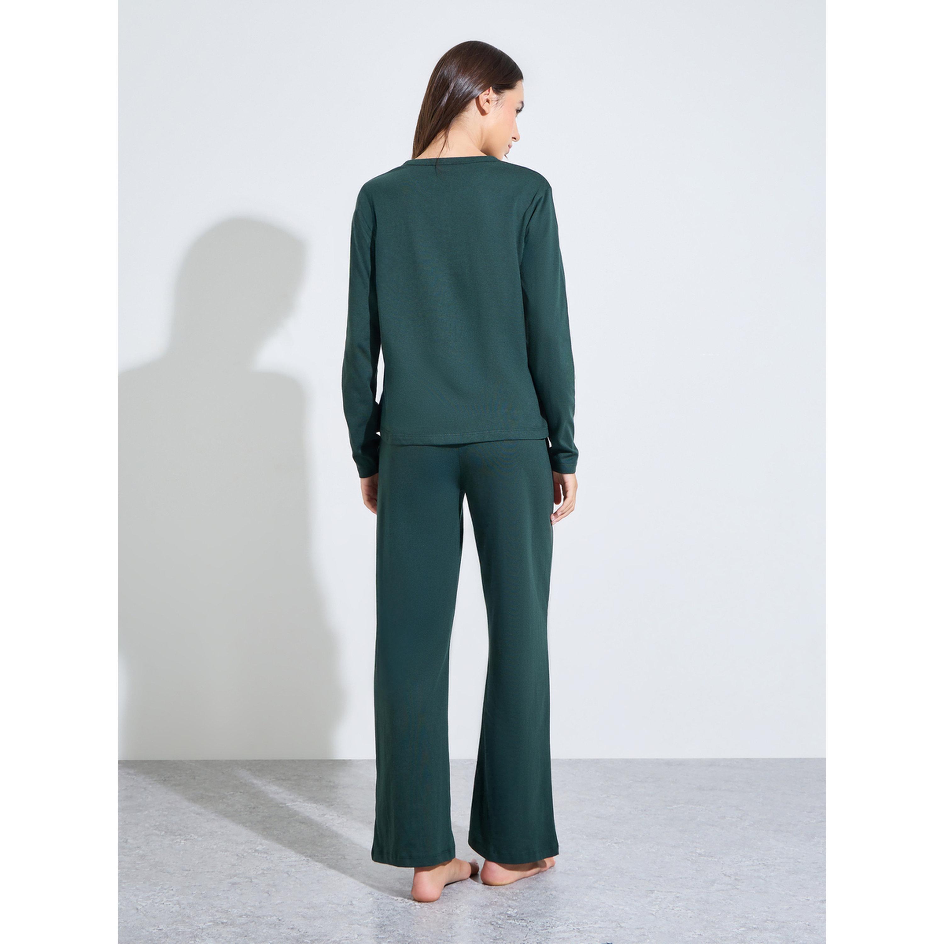 Styli Cotton V Neck Button Front T-Shirt and Pyjama Set-women-clothing-nightwear-pyjamas-longsets-image-3