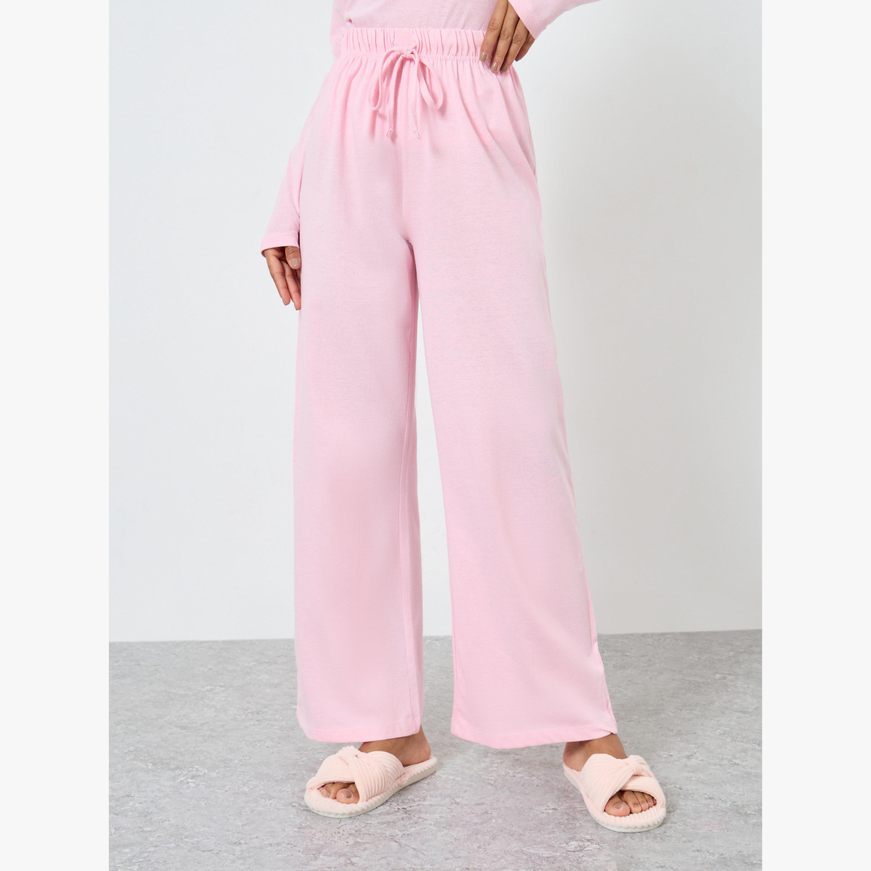 Styli Cotton V Neck Button Front T-Shirt and Wide Leg Pyjama Set-women-clothing-nightwear-pyjamas-longsets-image-4