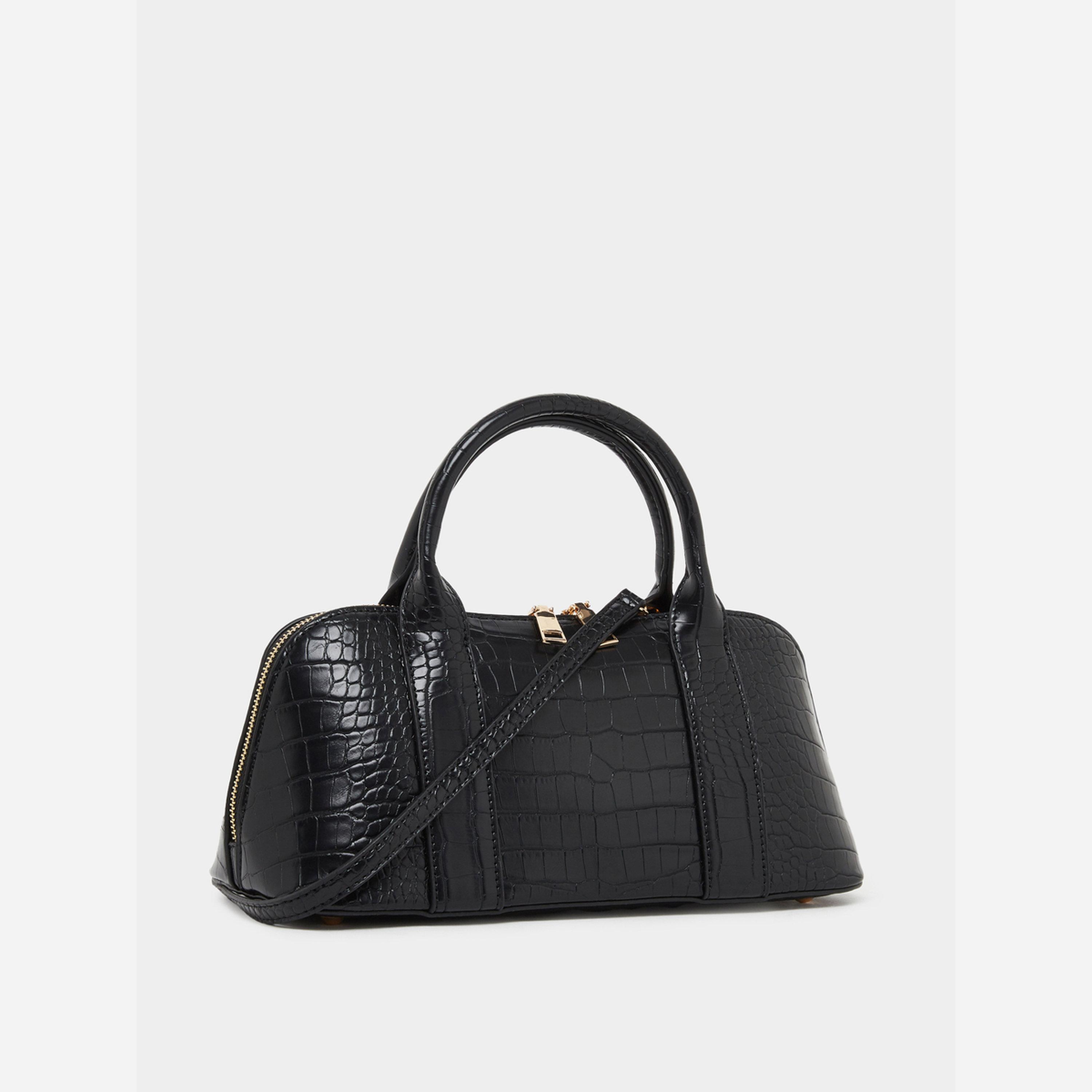 Styli Black Croc Textured Bowling Bag-women-bagsandwallets-handbags-image-1