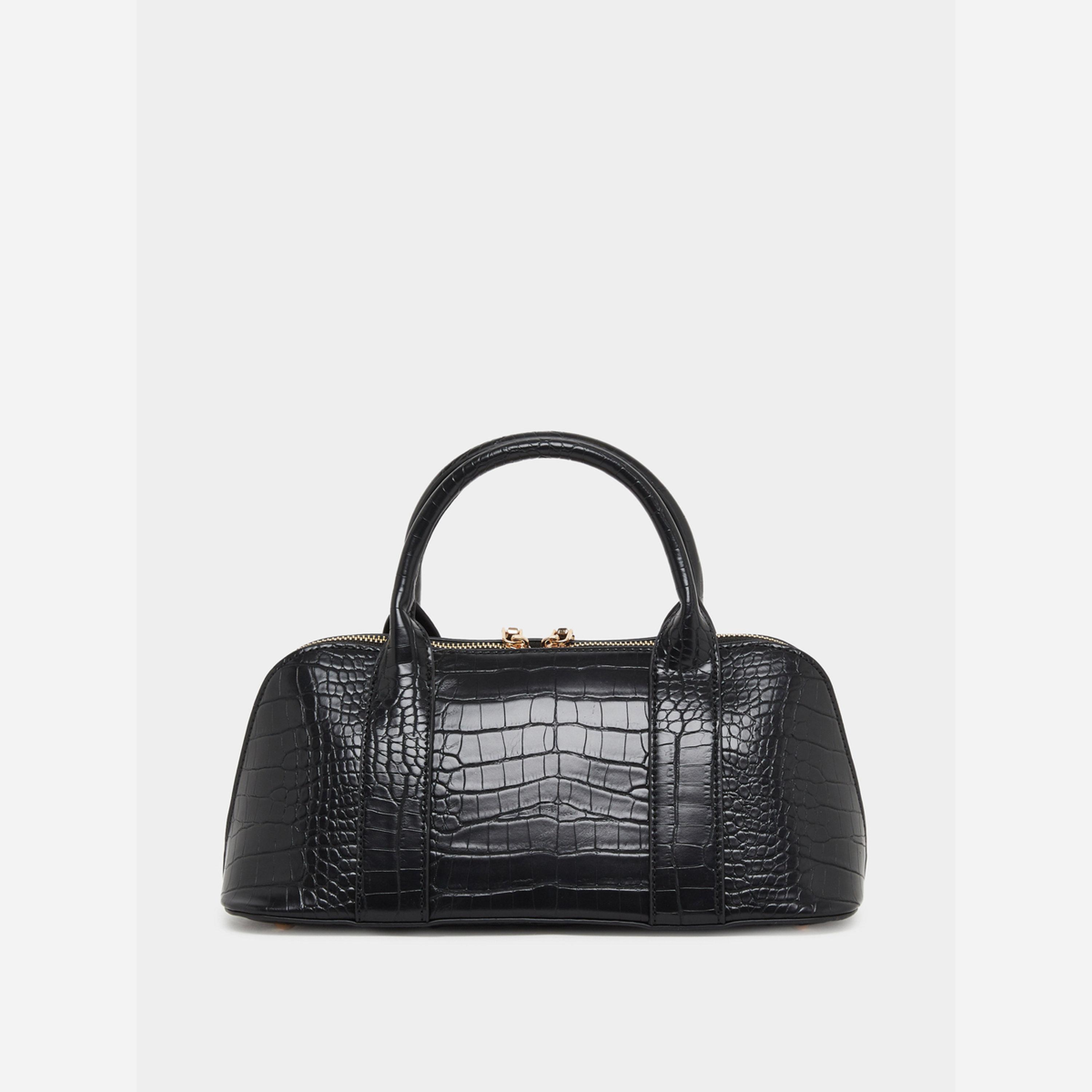 Styli Black Croc Textured Bowling Bag-women-bagsandwallets-handbags-image-2