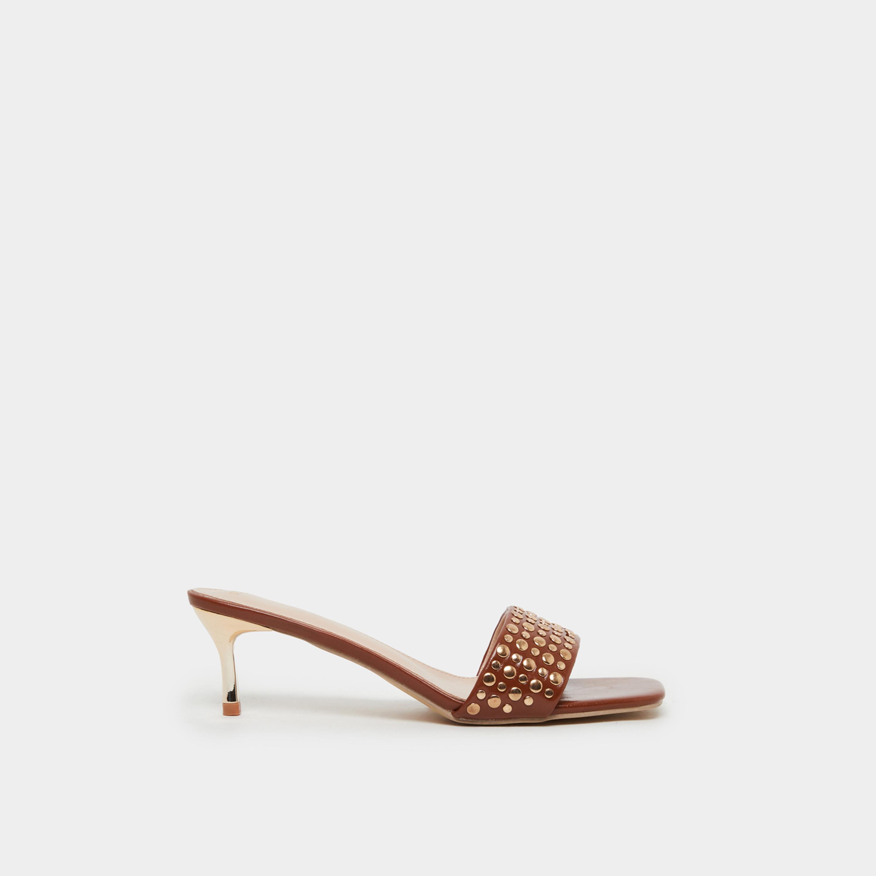 ستايلي - صندل بكعب صغير مزخرف باللون البني للنساء-women-shoes-sandals-heeled-image-3