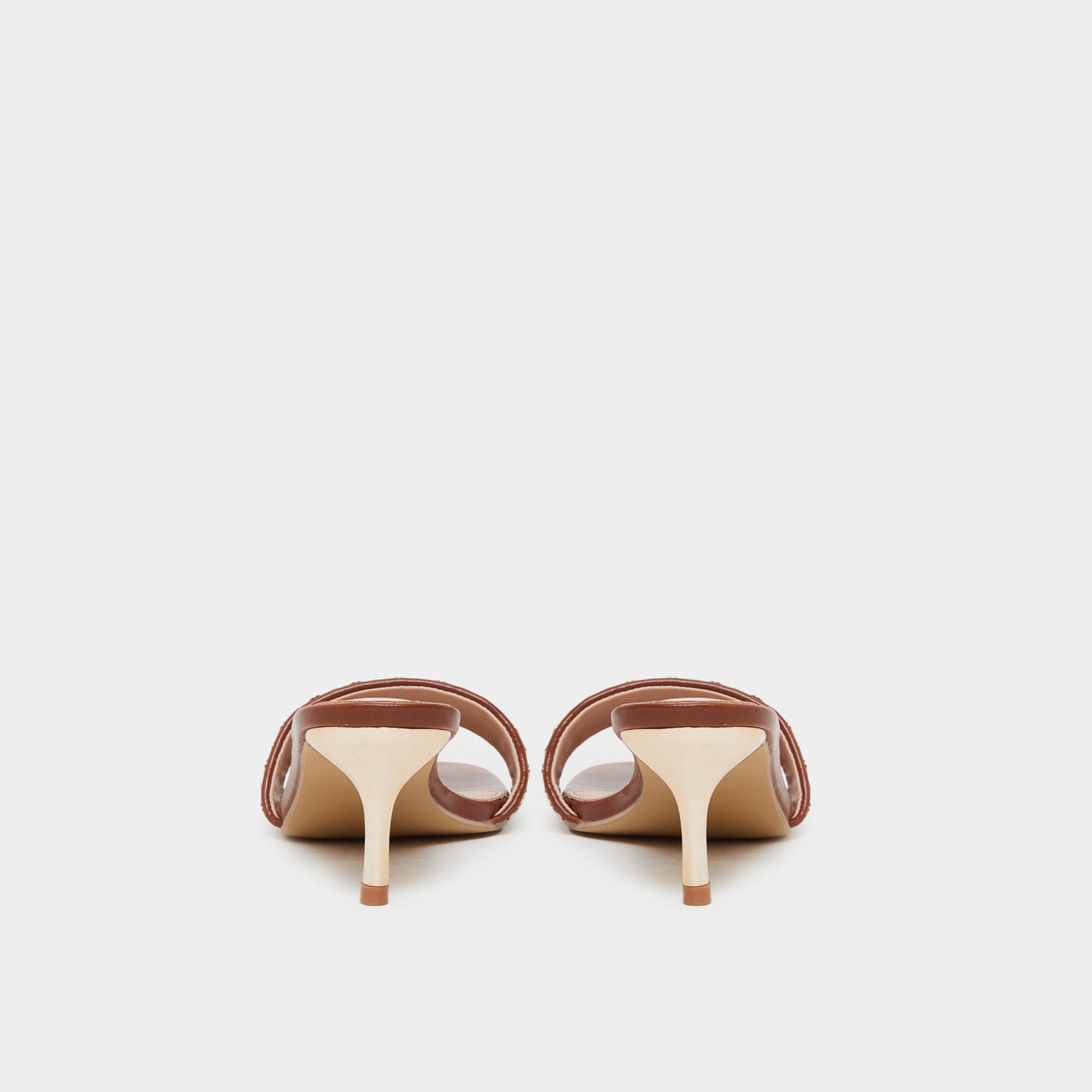 ستايلي - صندل بكعب صغير مزخرف باللون البني للنساء-women-shoes-sandals-heeled-image-5