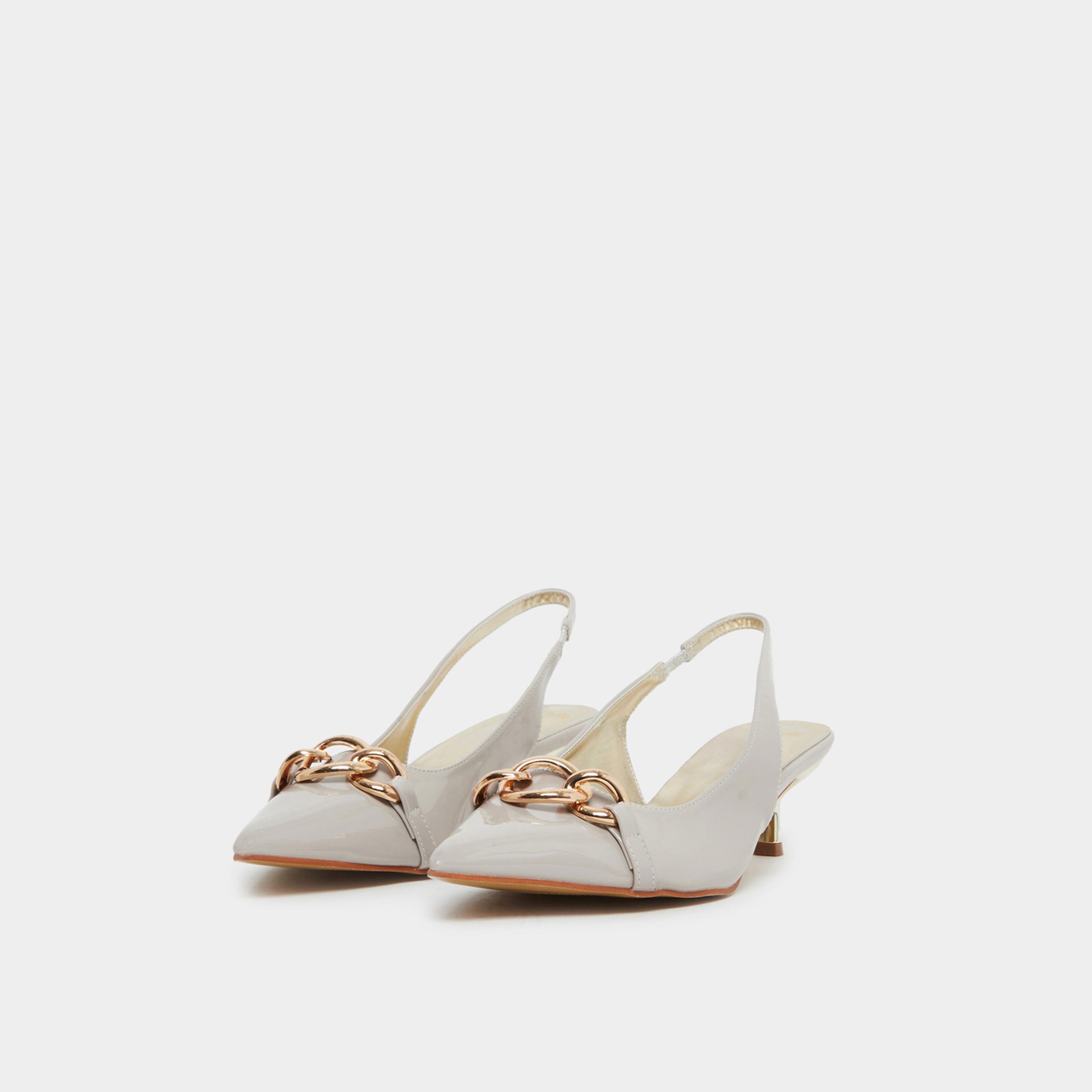 Styli Women Grey Low Heel Pumps with Chain Accent-women-shoes-sandals-heeled-image-1