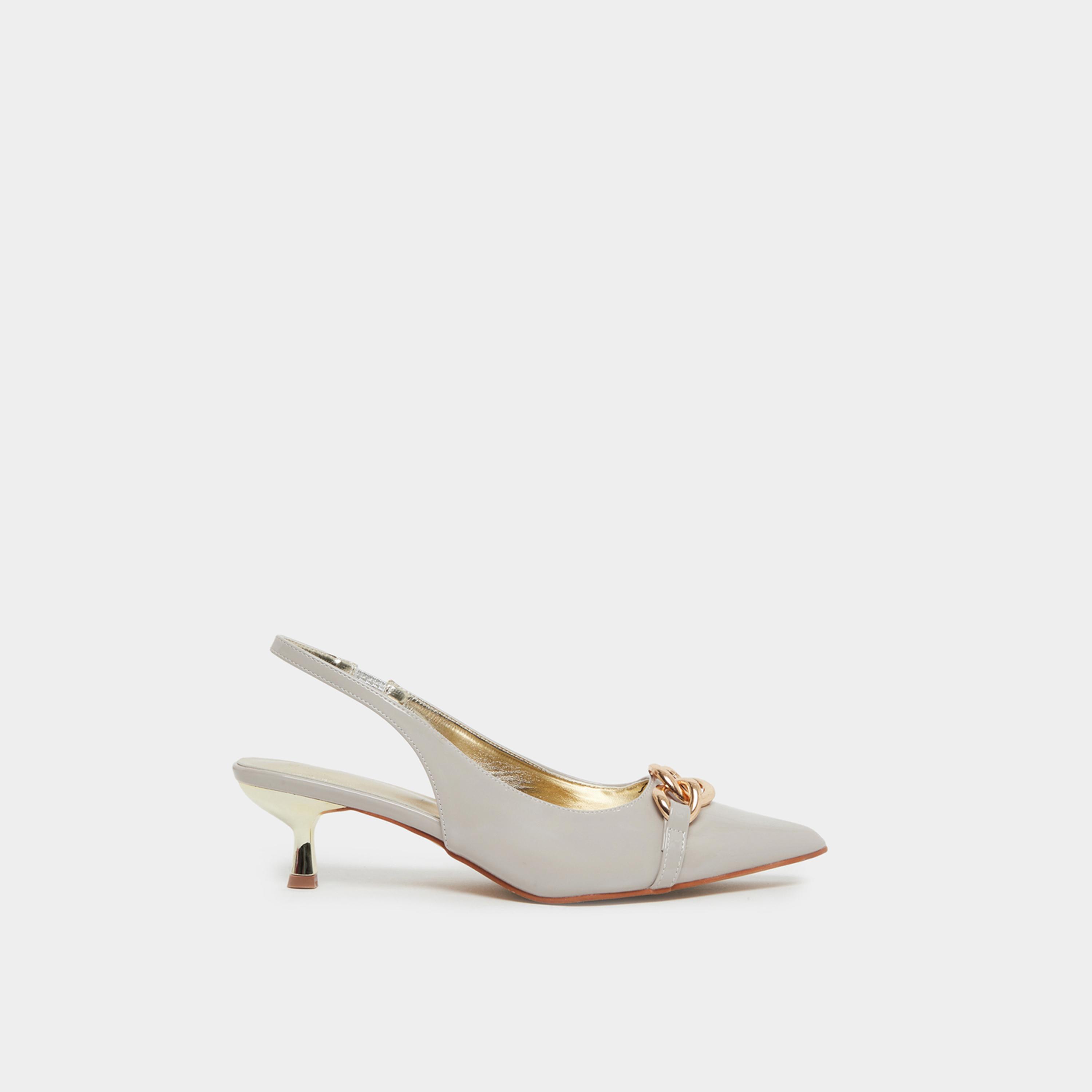 ستايلي - حذاء رمادي بكعب منخفض مع سلسلة للنساء-women-shoes-sandals-heeled-image-3