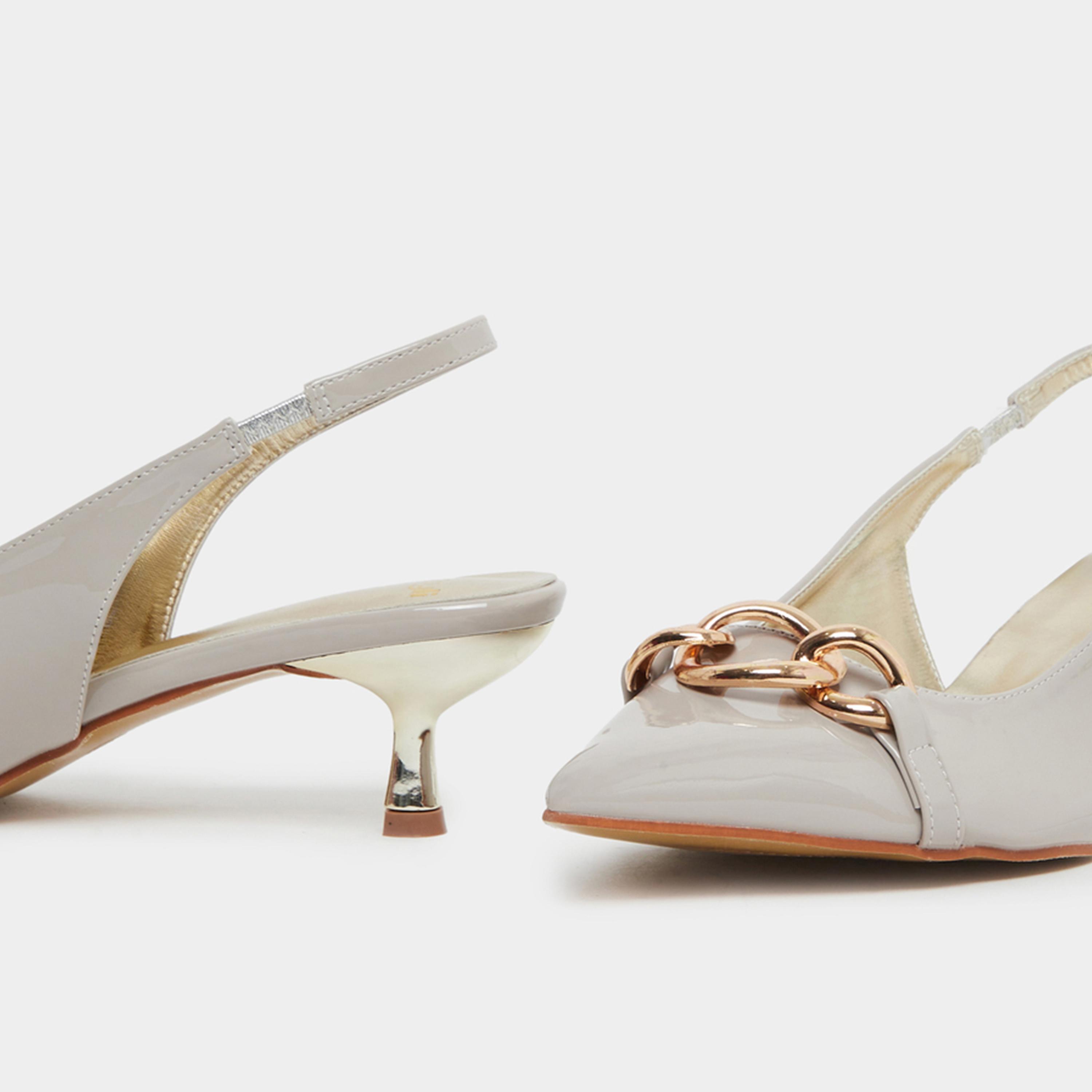 ستايلي - حذاء رمادي بكعب منخفض مع سلسلة للنساء-women-shoes-sandals-heeled-image-4