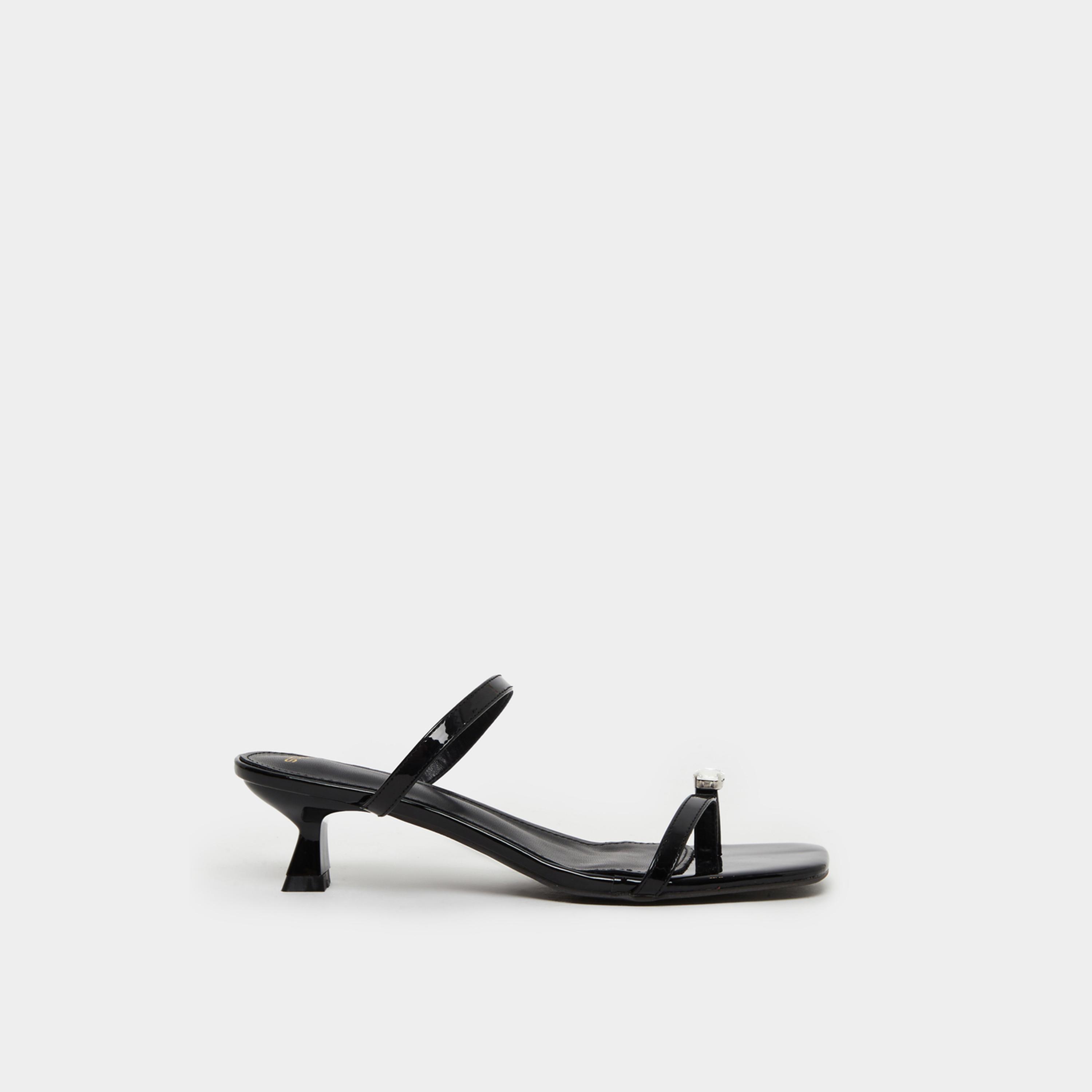 ستايلي - صندل بكعب صغير مرصع باللون الأسود للنساء-women-shoes-sandals-heeled-image-3