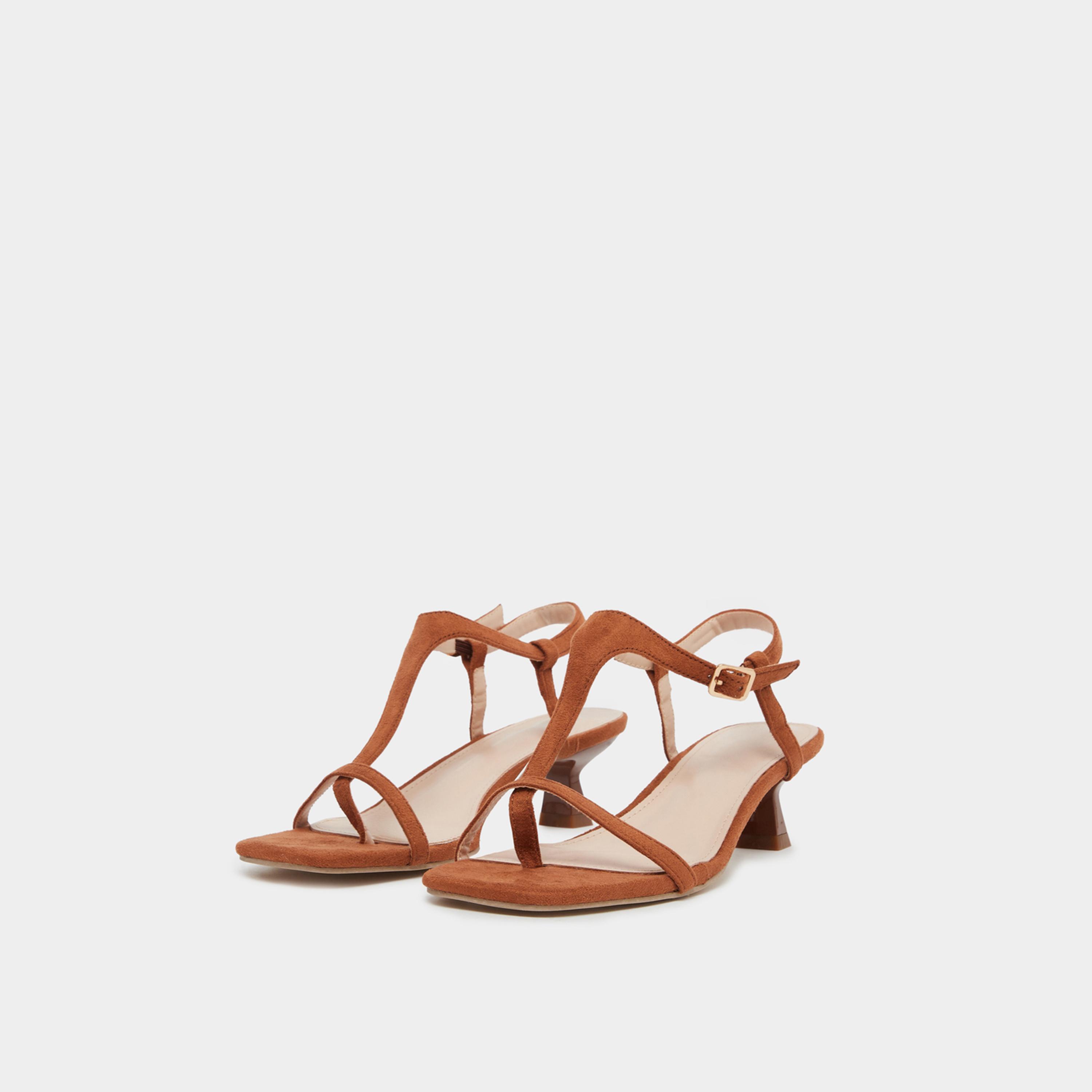 Styli Women Tan T-Strap Sling Back Heel Sandals-women-shoes-sandals-heeled-image-1