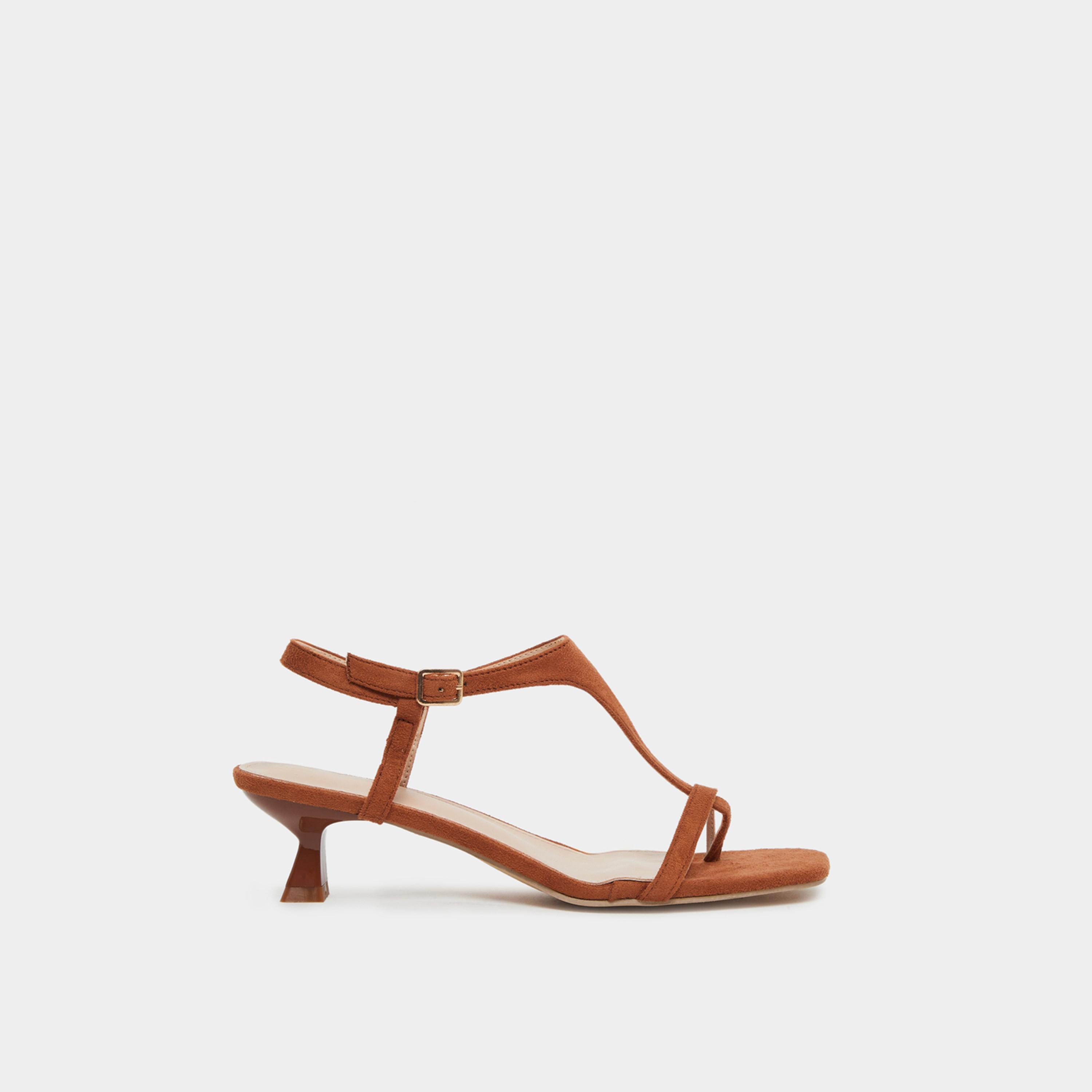 Styli Women Tan T-Strap Sling Back Heel Sandals-women-shoes-sandals-heeled-image-3