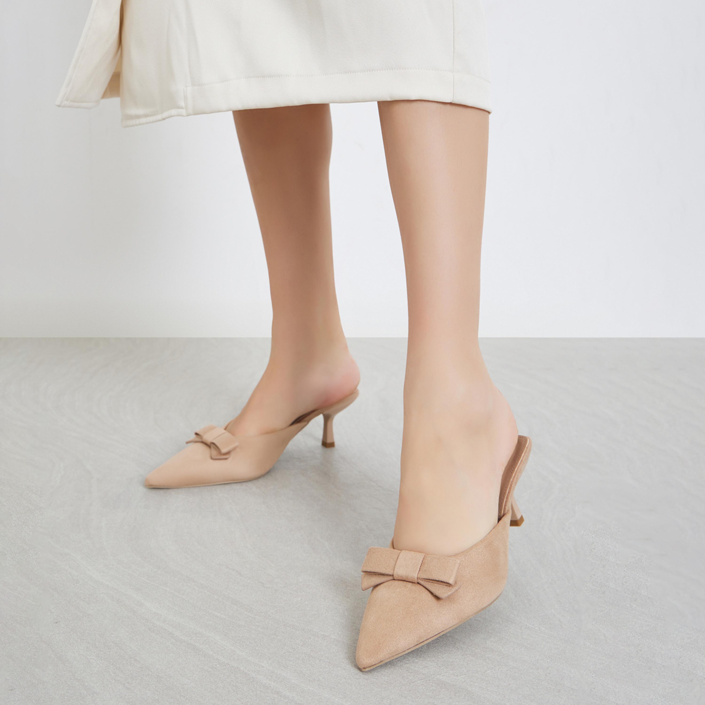 Styli Tan Bow Detail Mules-women-shoes-sandals-heeled-image-2