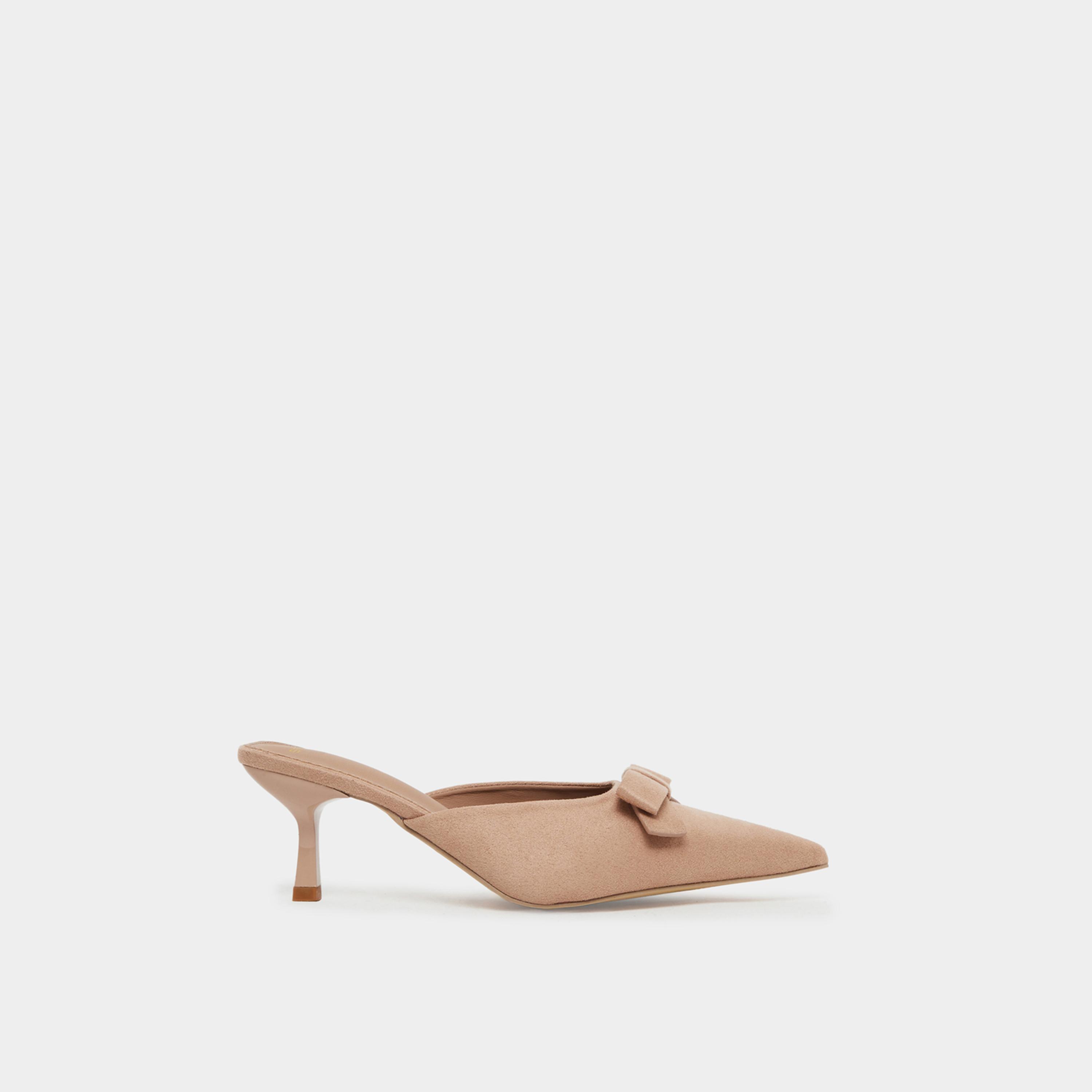 Styli Tan Bow Detail Mules-women-shoes-sandals-heeled-image-3