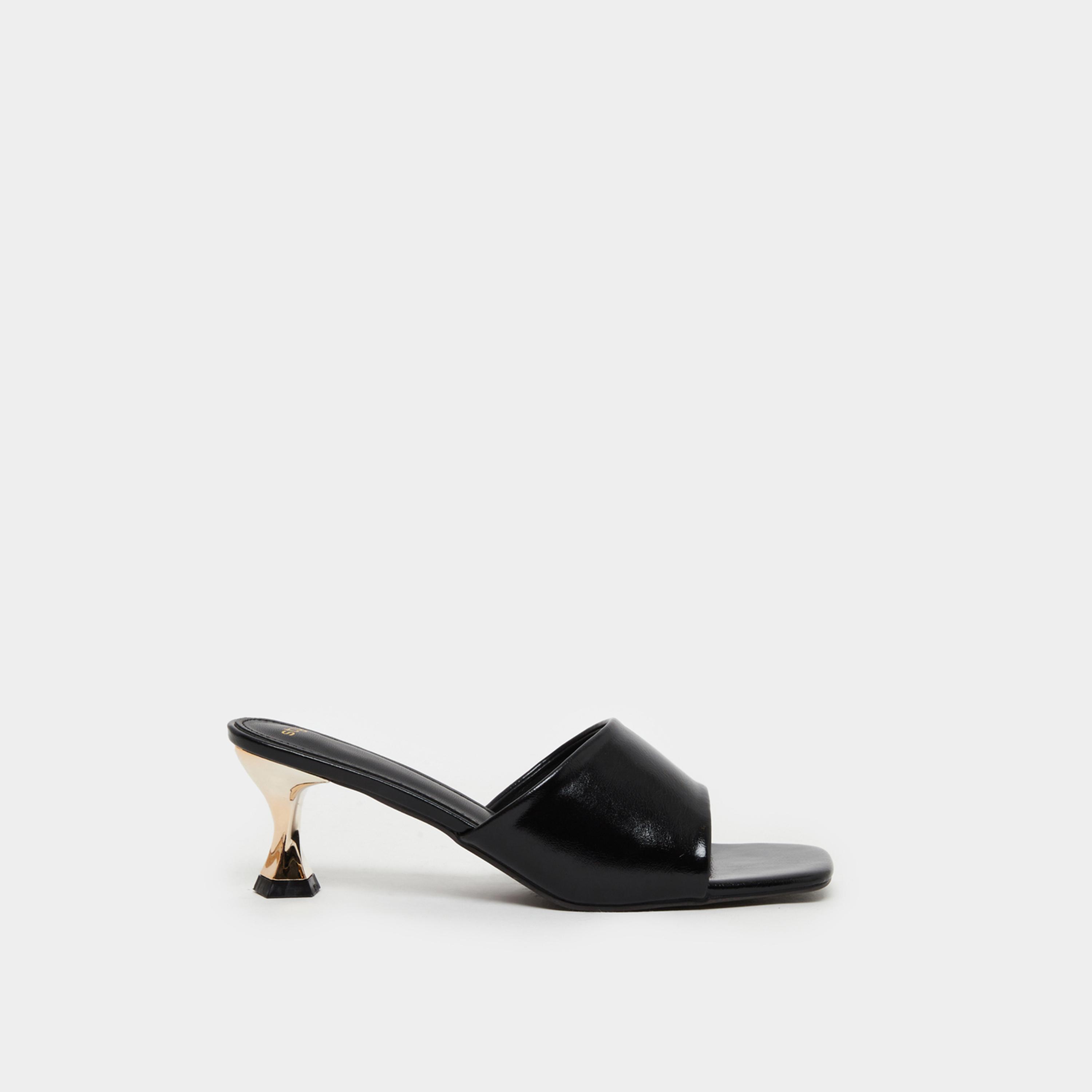 ستايلي - صندل أسود سادة بكعب صغير لون متباين للنساء-women-shoes-sandals-heeled-image-3