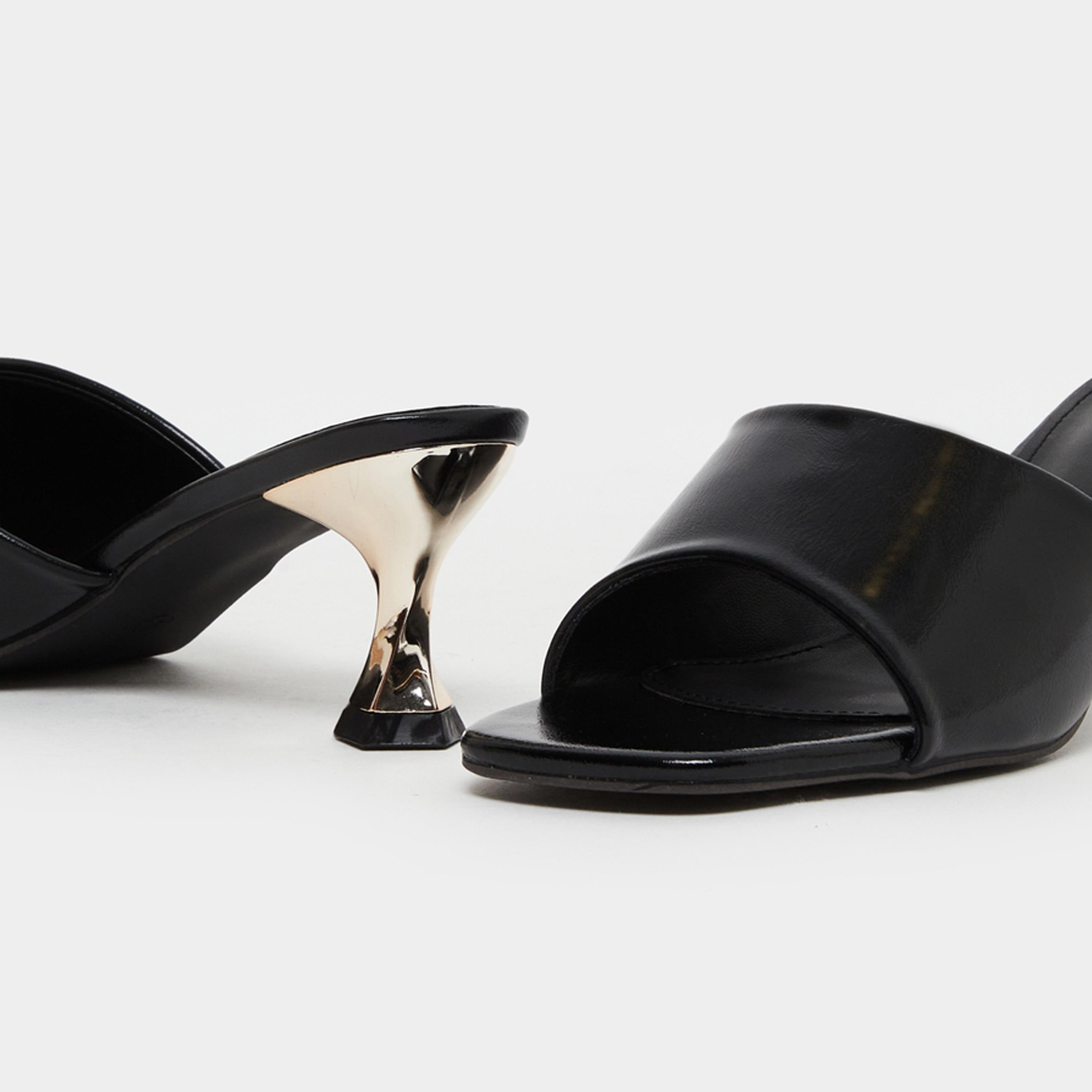 Styli Women Black Plain Sandals with Contrast Kitten Heel-women-shoes-sandals-heeled-image-4