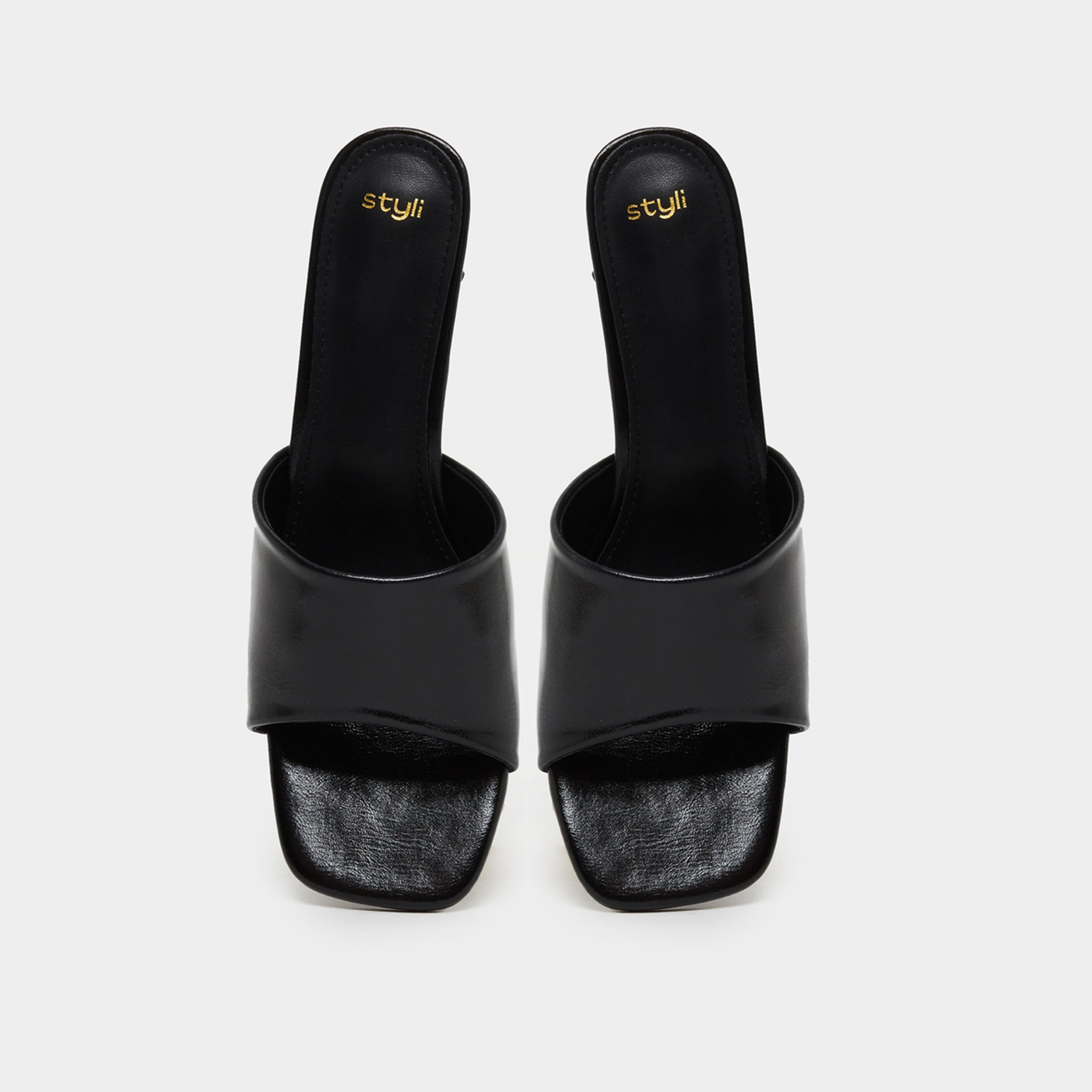ستايلي - صندل أسود سادة بكعب صغير لون متباين للنساء-women-shoes-sandals-heeled-image-6