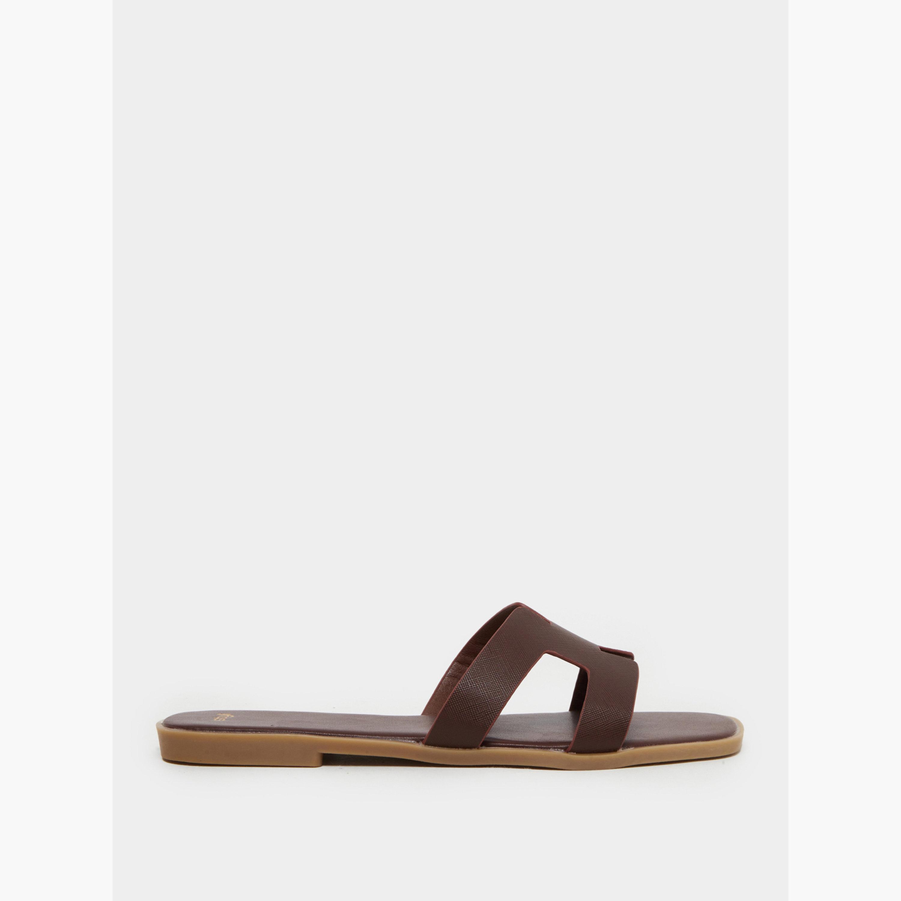 ستايلي - صندل مسطح لون القهوة، بجزء علوي مسطح، تصميم حرف H للنساء-women-shoes-sandals-flats-image-3