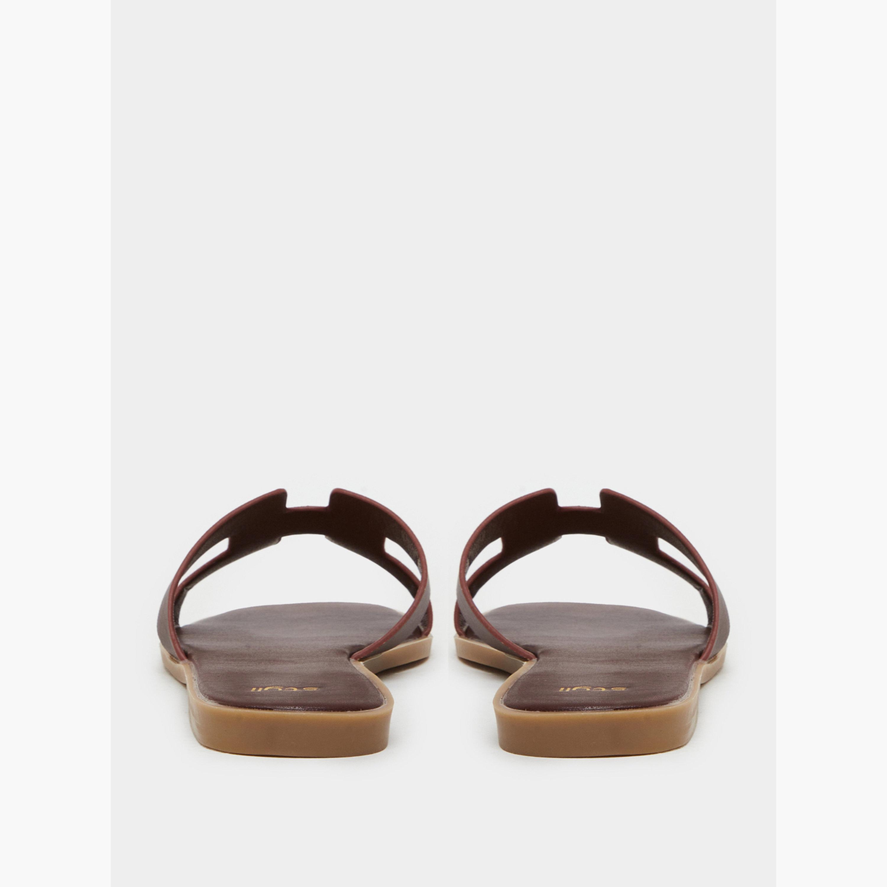 ستايلي - صندل مسطح لون القهوة، بجزء علوي مسطح، تصميم حرف H للنساء-women-shoes-sandals-flats-image-5