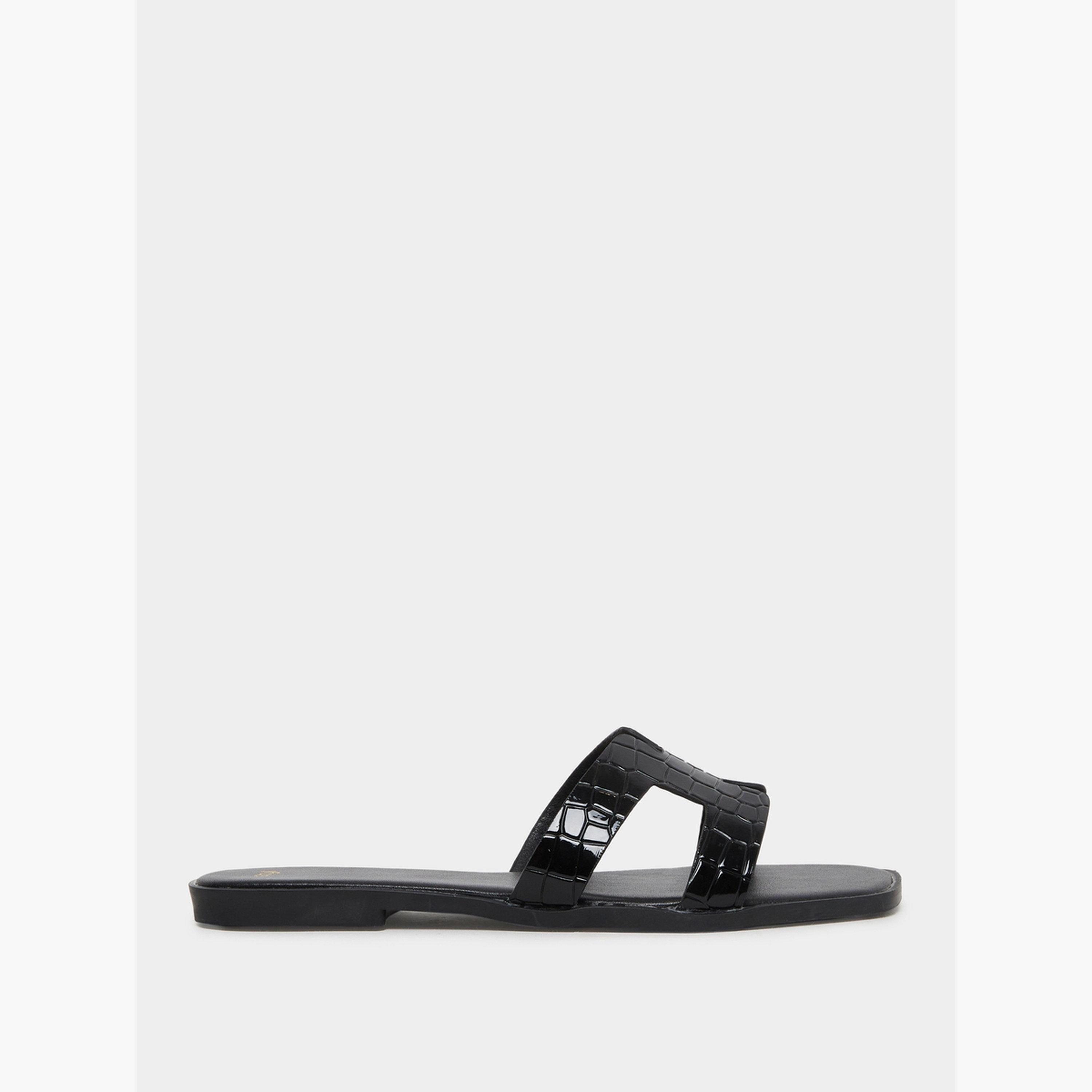 Styli Women Black Textured Strap Flat Sandals-women-shoes-sandals-flats-image-3