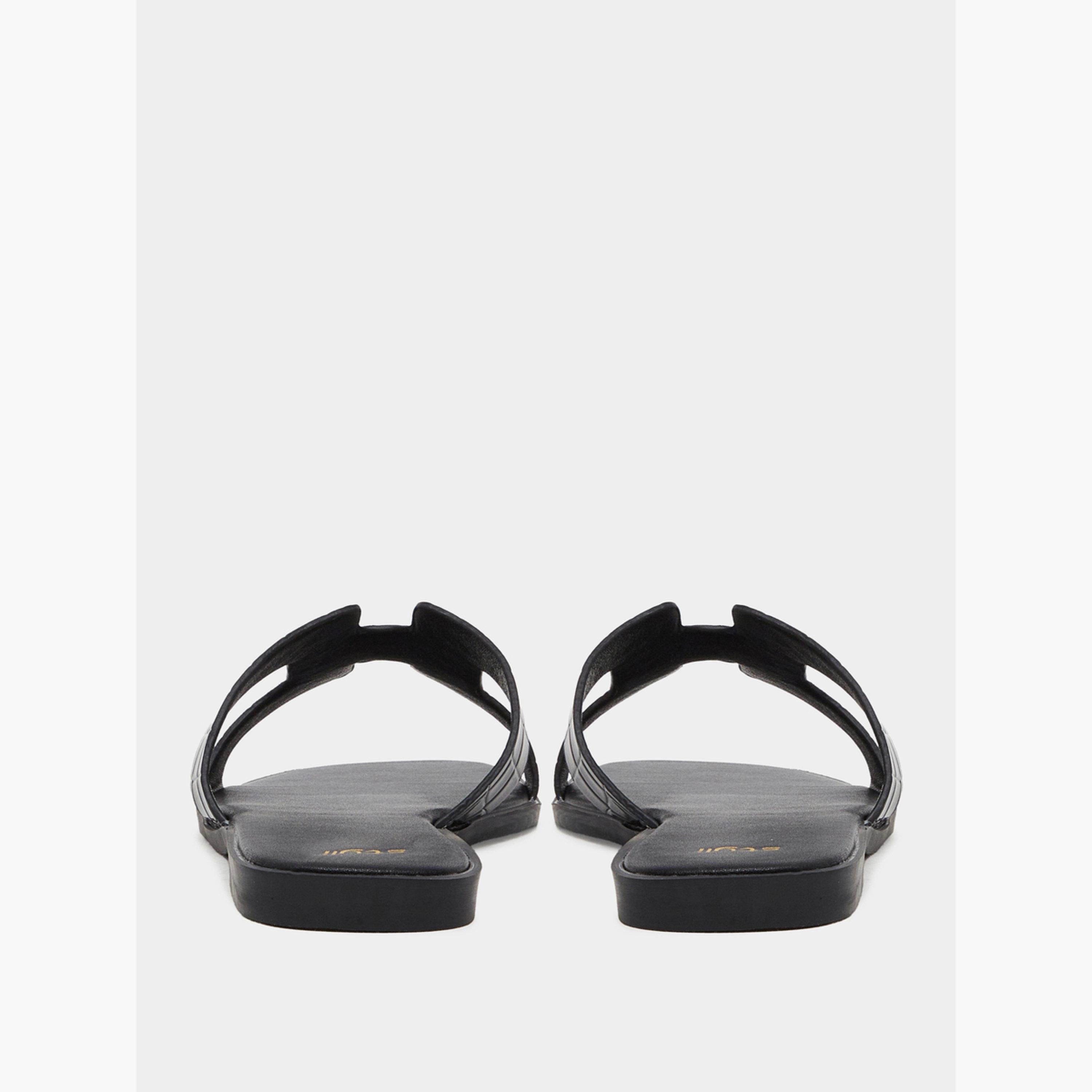 Styli Women Black Textured Strap Flat Sandals-women-shoes-sandals-flats-image-5