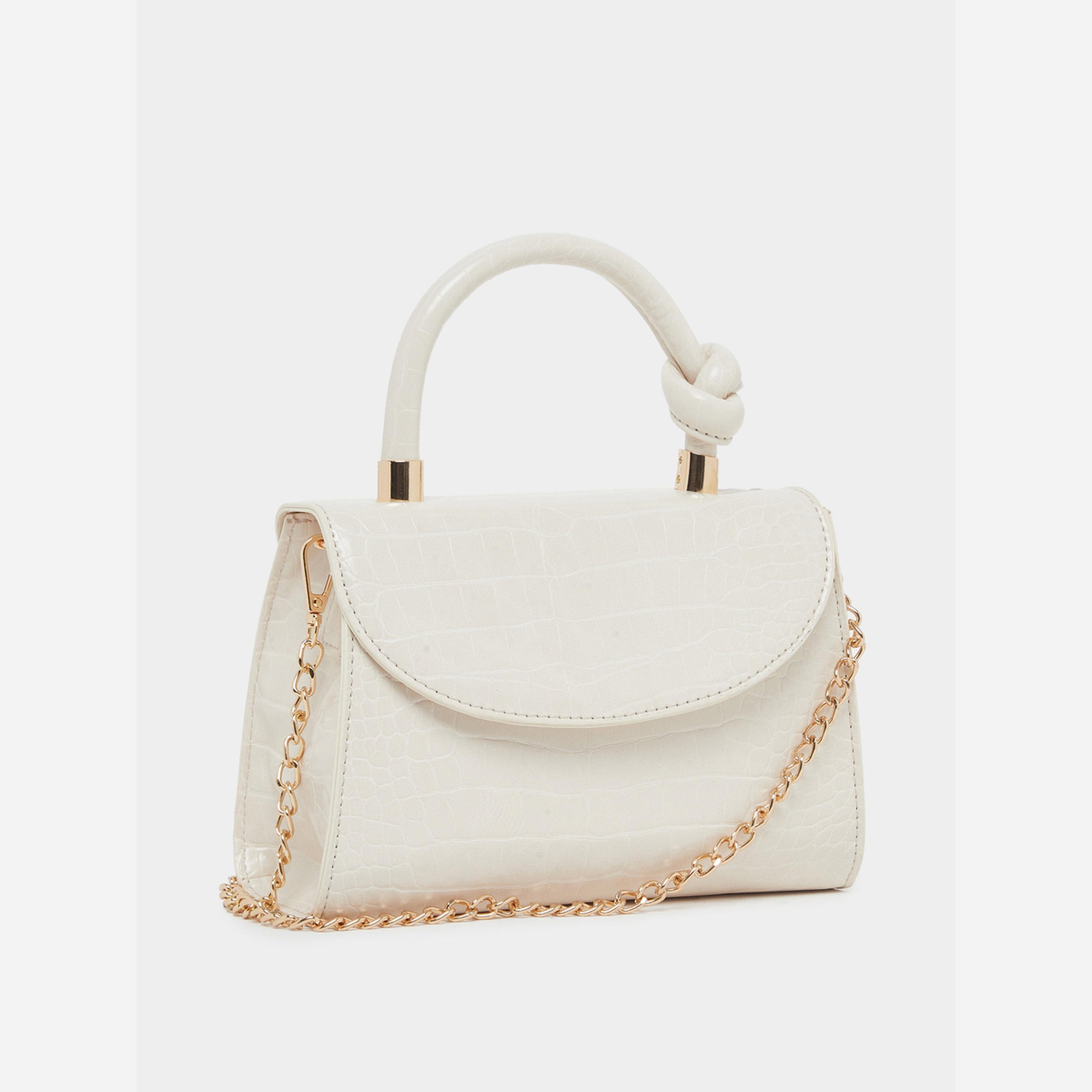 Styli Cream Croc Textured Bag with Chain Strap-women-bagsandwallets-handbags-image-1