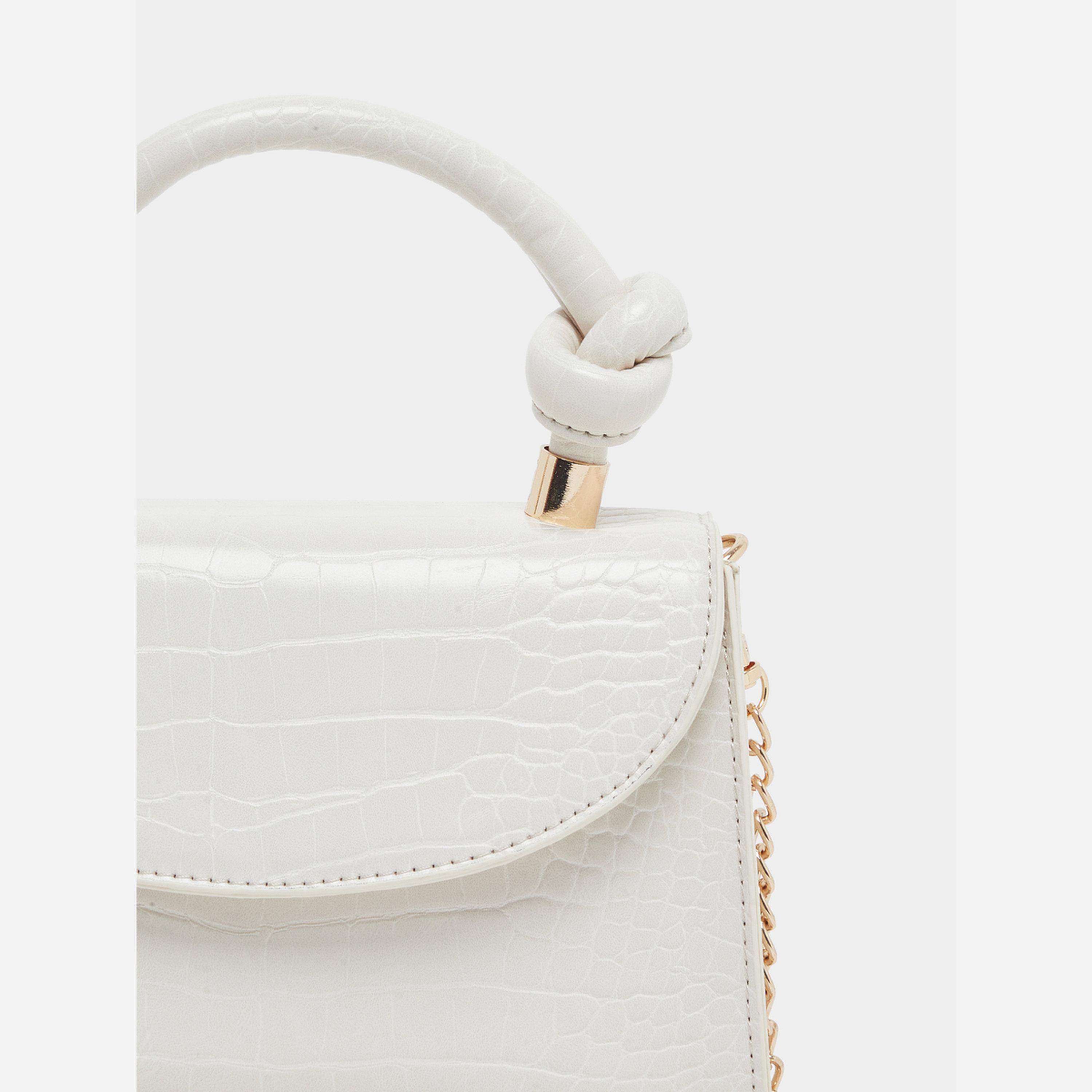 ستايلي - شنطة لون كريمي طبعة جلد التمساح مع حزام سلسلة-women-bagsandwallets-handbags-image-4