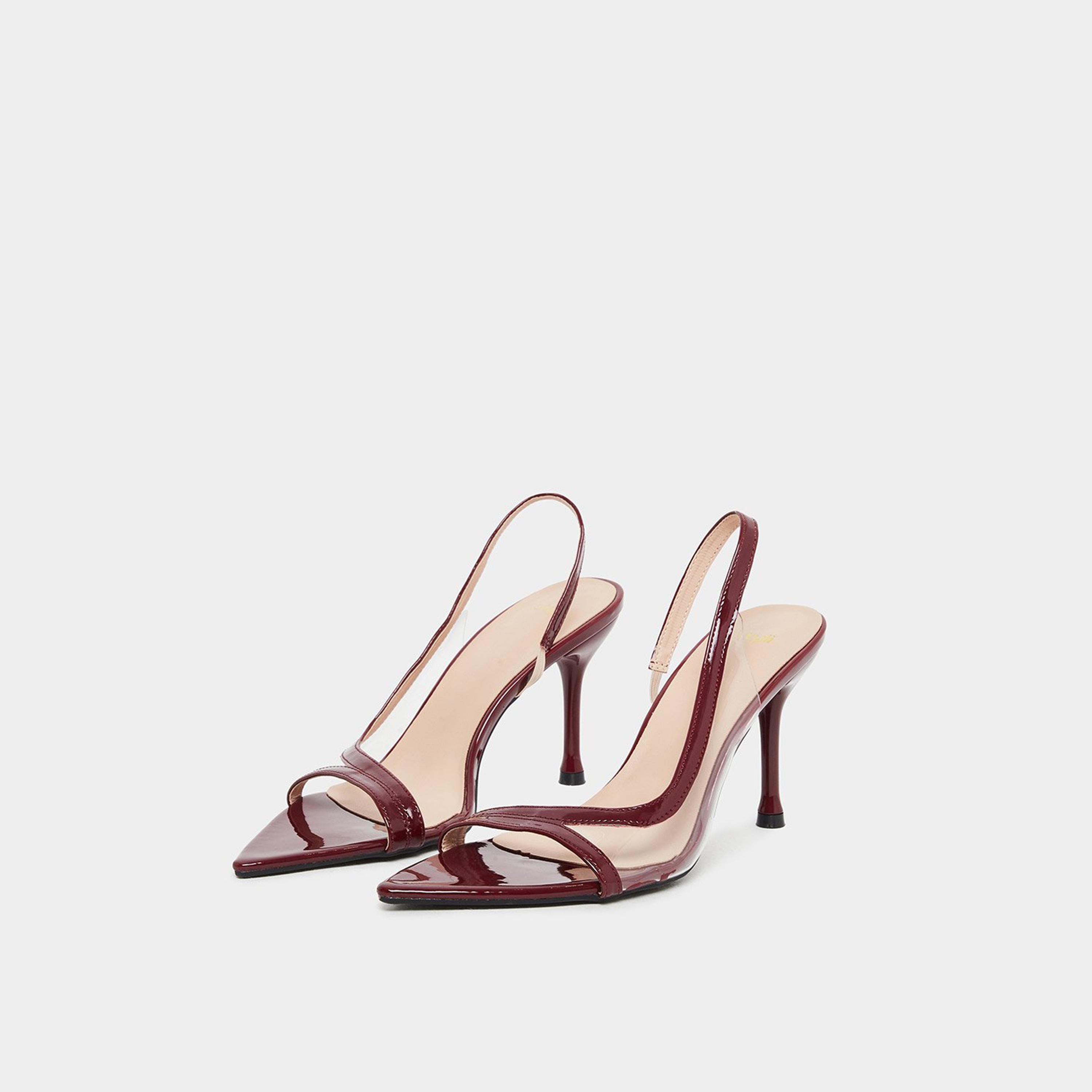 Styli Women Burgundy Clear Strap Stiletto Heel Sandals-women-shoes-sandals-heeled-image-1