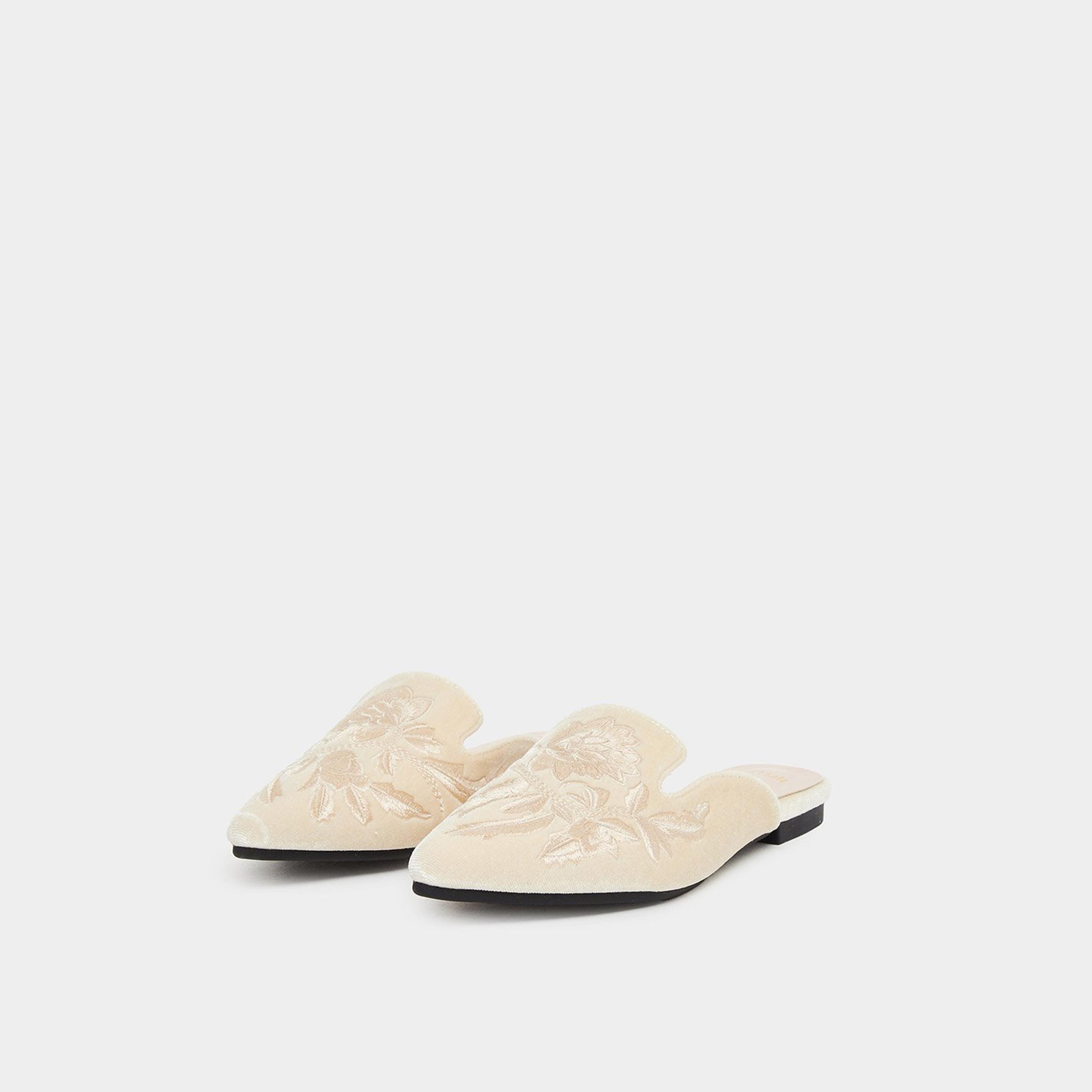 Styli Women Beige Embroidered Velvet Mules-women-shoes-flats-mules-image-1