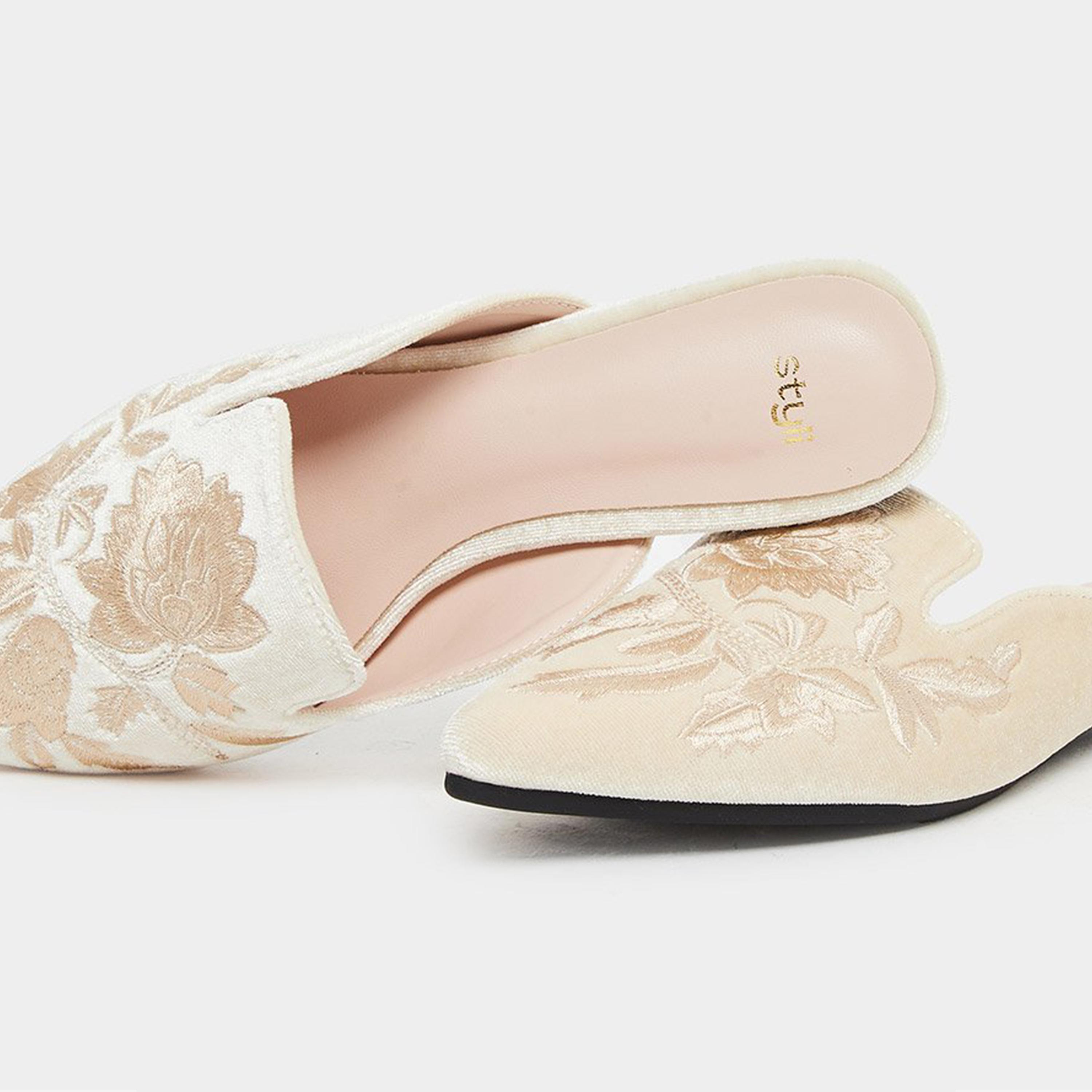 Styli Women Beige Embroidered Velvet Mules-women-shoes-flats-mules-image-4