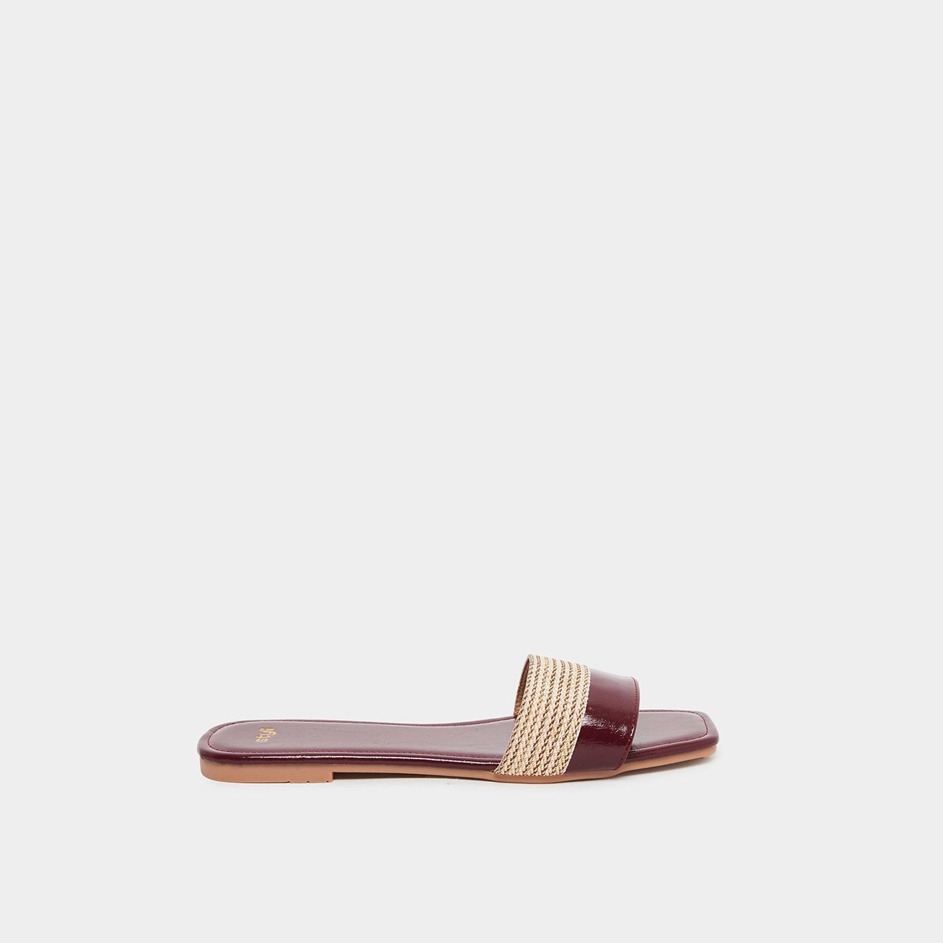 ستايلي - صندل مسطح منسوج لون بني-women-shoes-sandals-flats-image-3