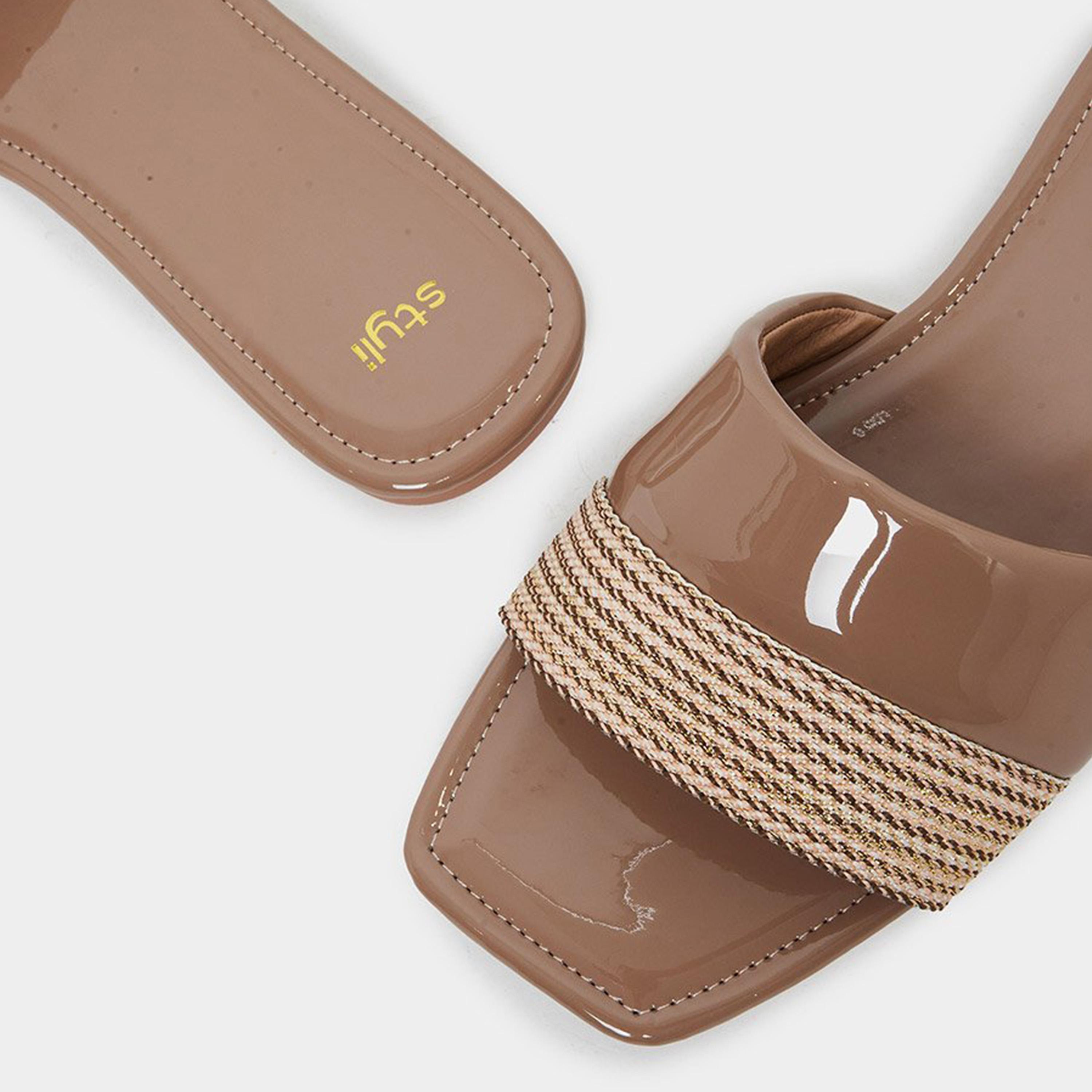 ستايلي - صندل مسطح منسوج لون بني-women-shoes-sandals-flats-image-4