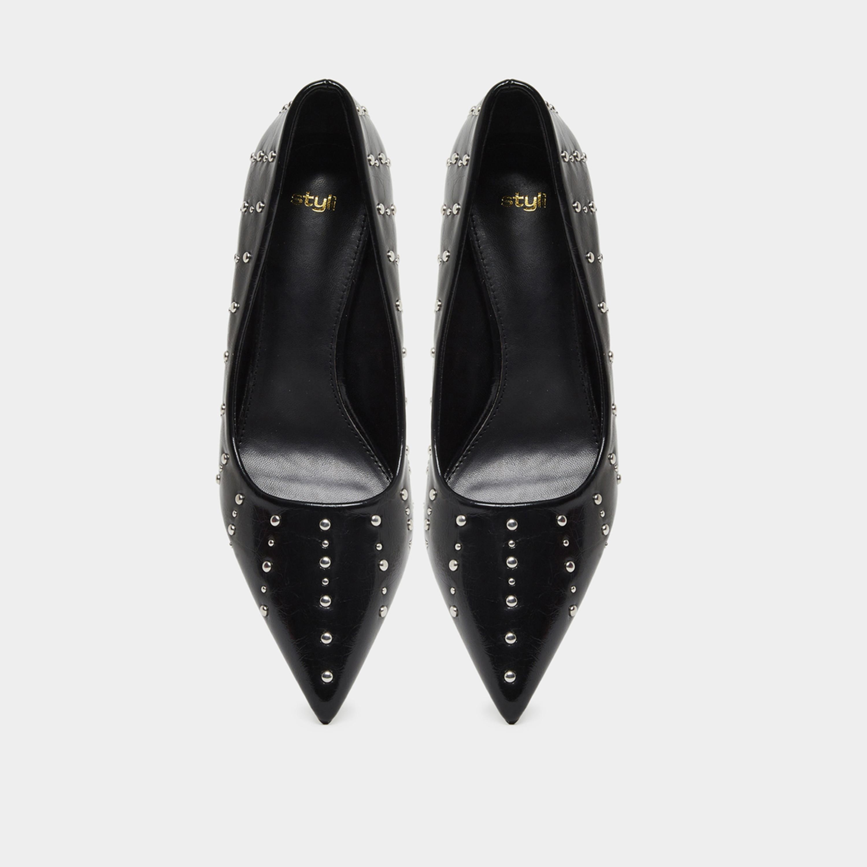 ستايلي - حذاء كورت أسود مرصع بمسامير وأصابع مدببة للنساء-women-shoes-sandals-heeled-image-6
