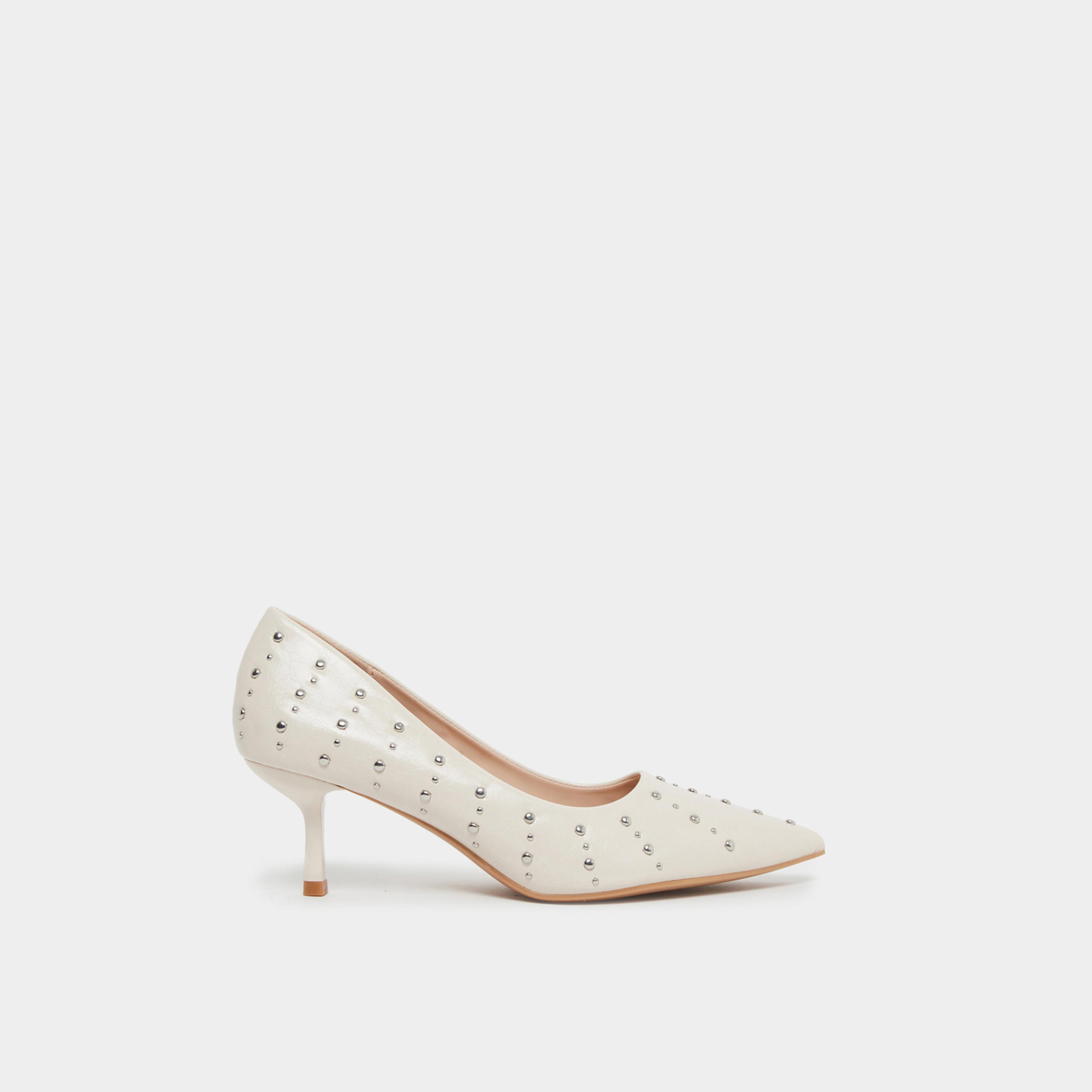 ستايلي - حذاء كورت بطرف مدبب ومرصع بالمسامير لون نود للنساء-women-shoes-sandals-heeled-image-3