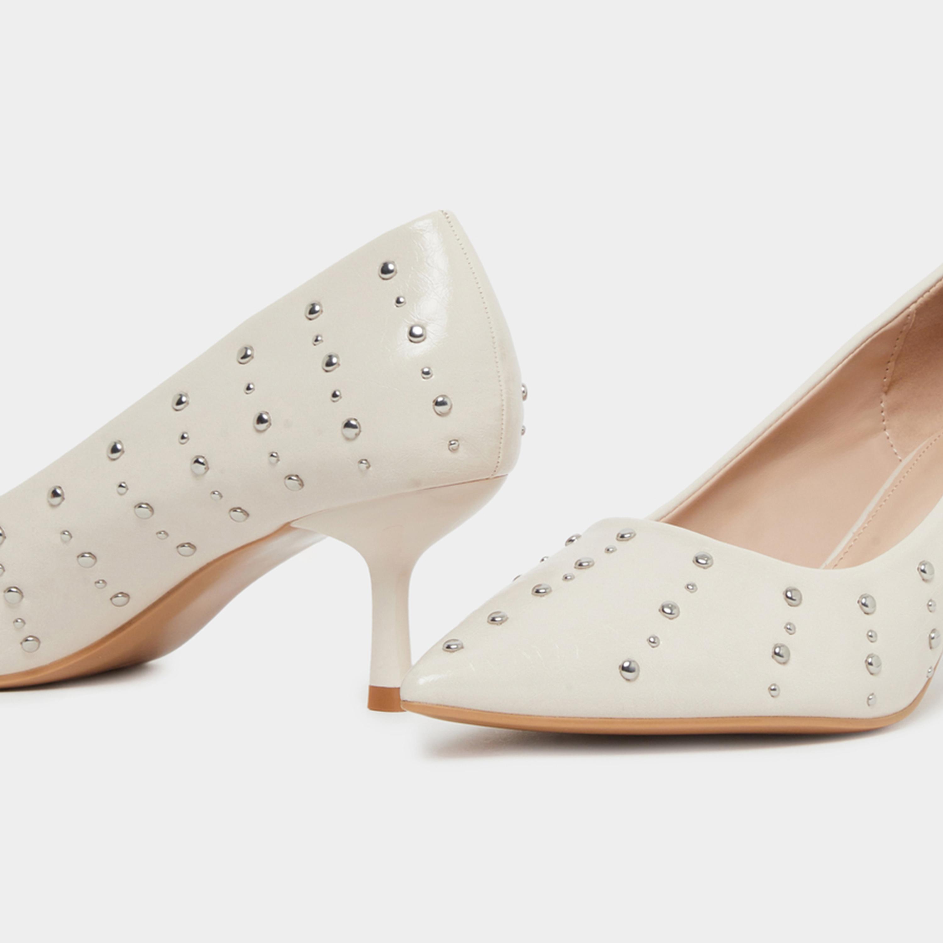 Styli Women Nude Studded Pointed Toe Court Shoes-women-shoes-sandals-heeled-image-4