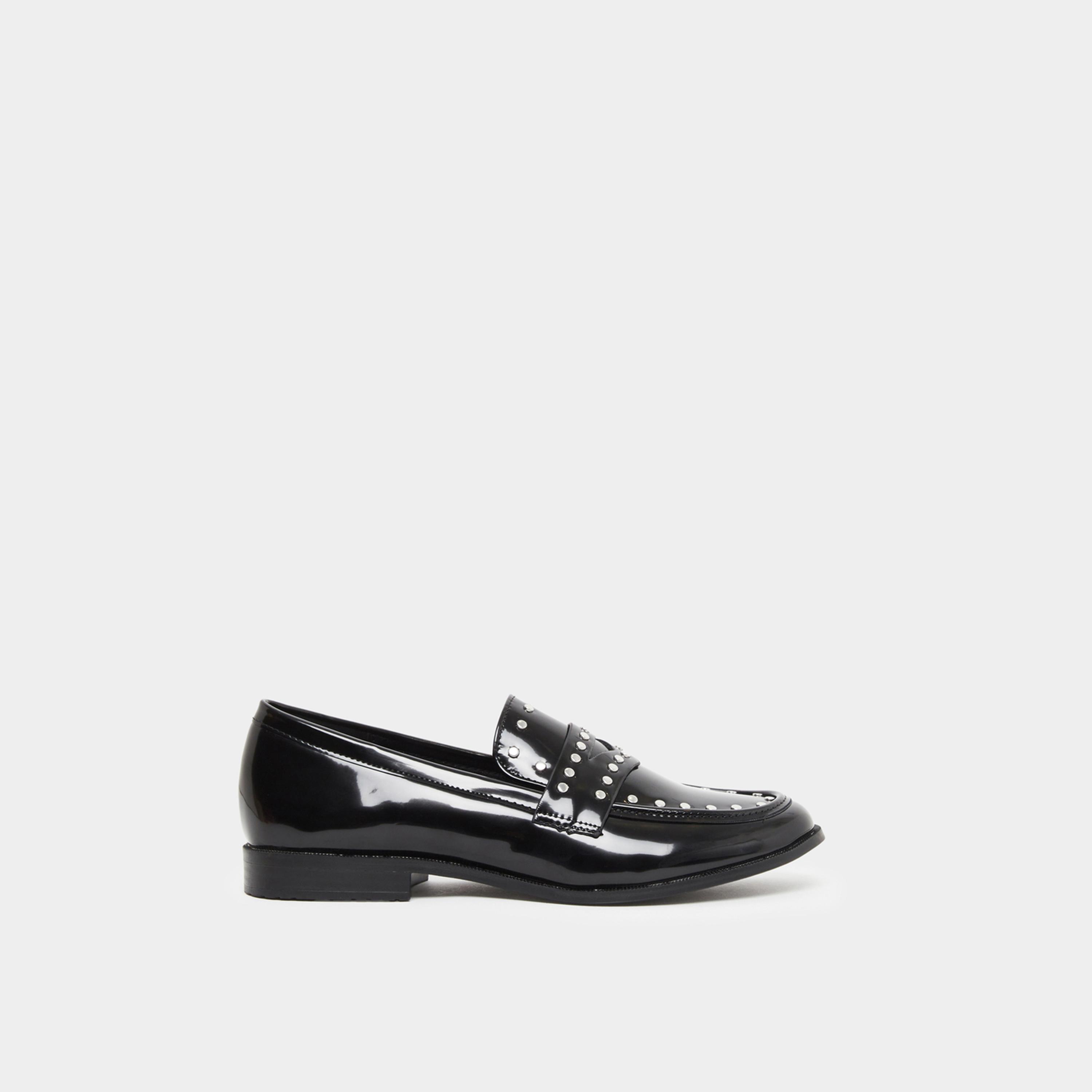 ستايلي - حذاء لوفر أسود مرصع بالمسامير للنساء-women-shoes-flats-loafers-image-3