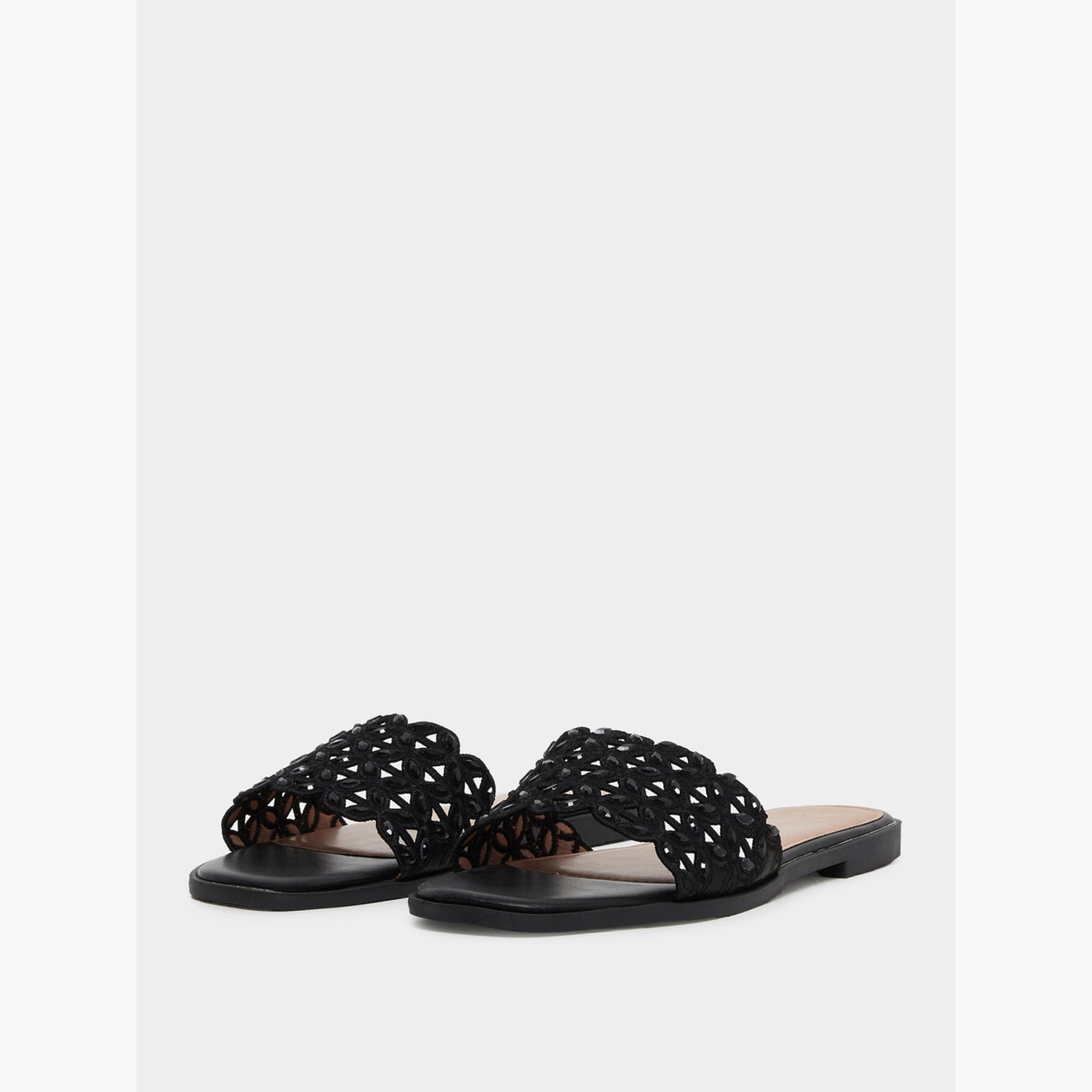 Styli Women Black Embellished Flat Sandals-women-shoes-sandals-flats-image-1