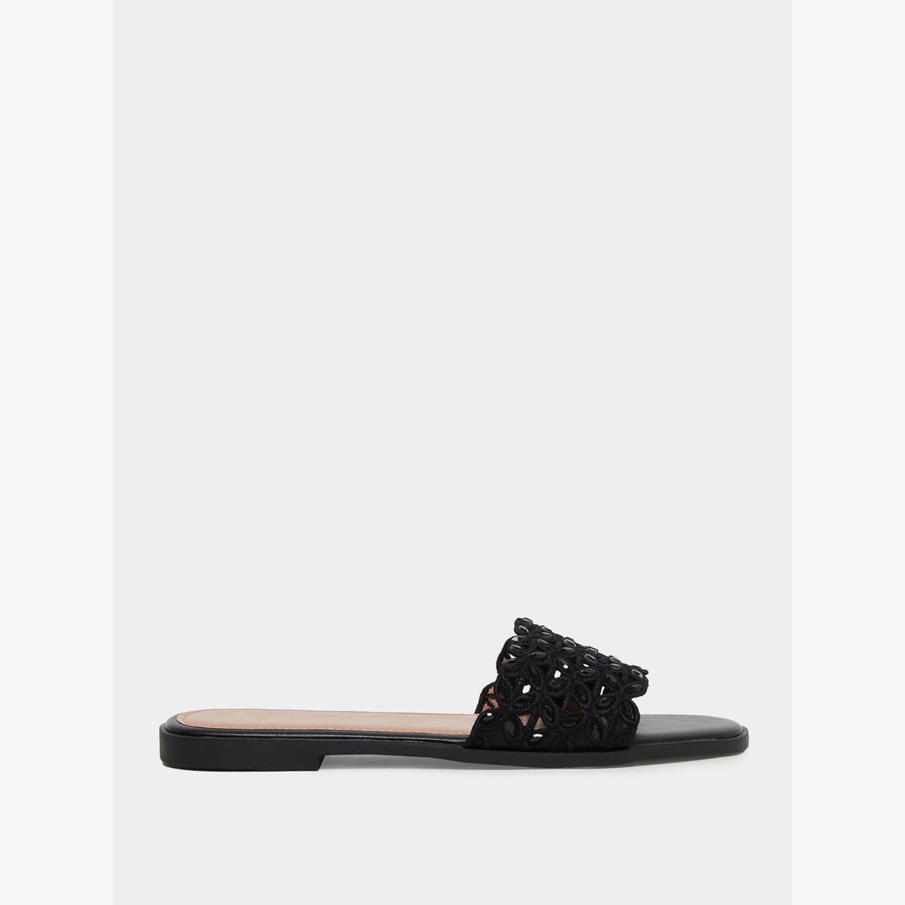 Styli Women Black Embellished Flat Sandals-women-shoes-sandals-flats-image-3
