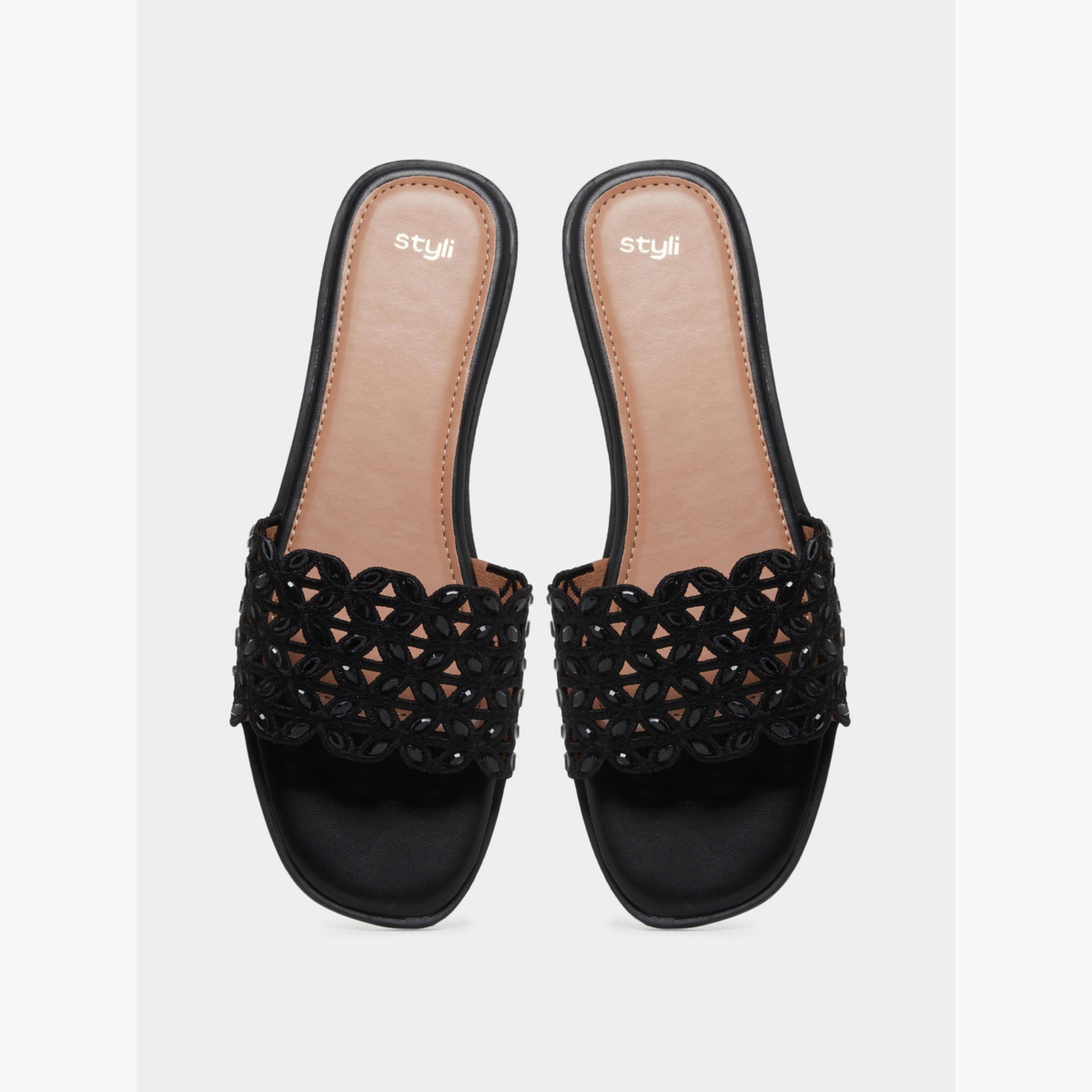 Styli Women Black Embellished Flat Sandals-women-shoes-sandals-flats-image-6