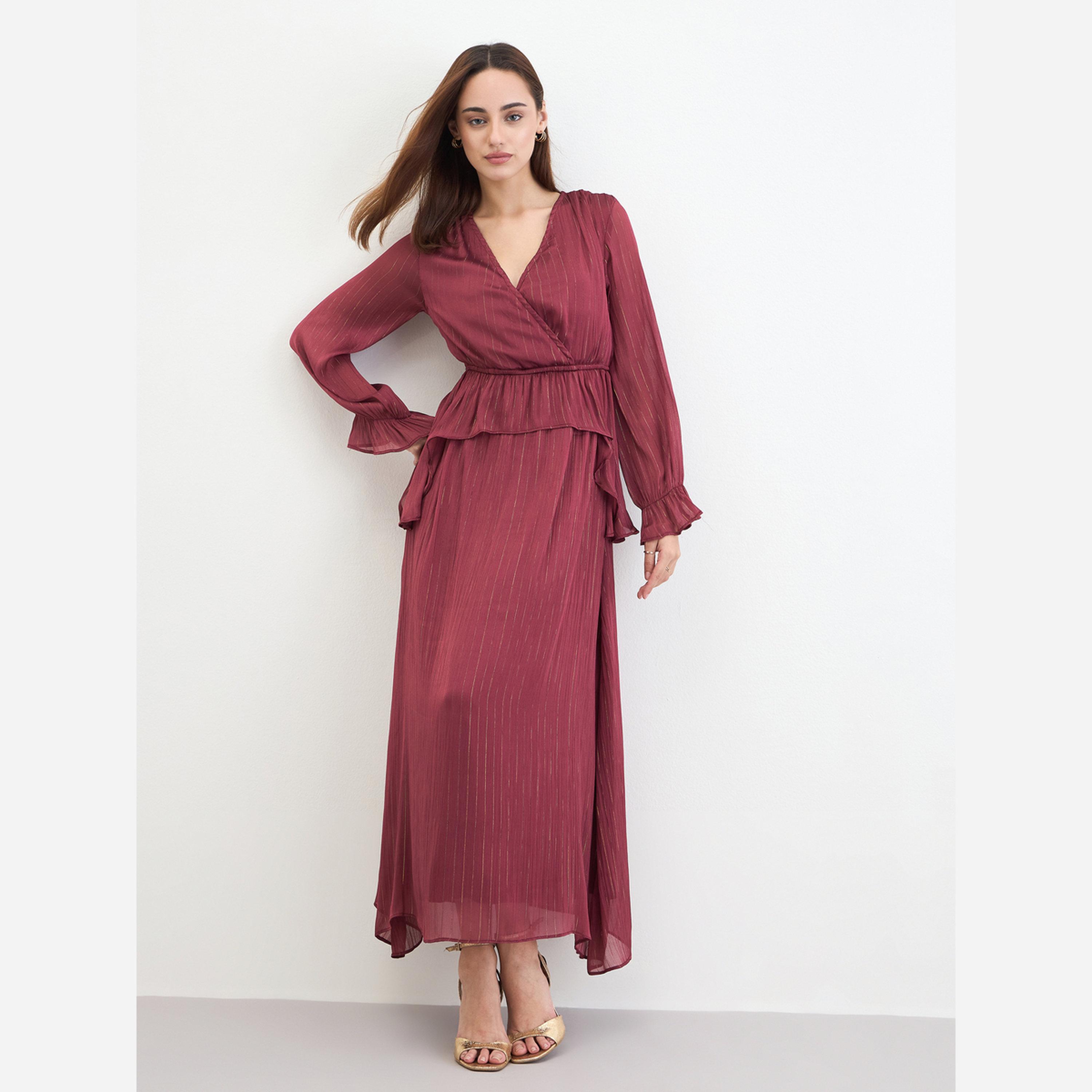 Styli Ruffled Flare Wrap Front Maxi Dress-women-clothing-dresses-image-1