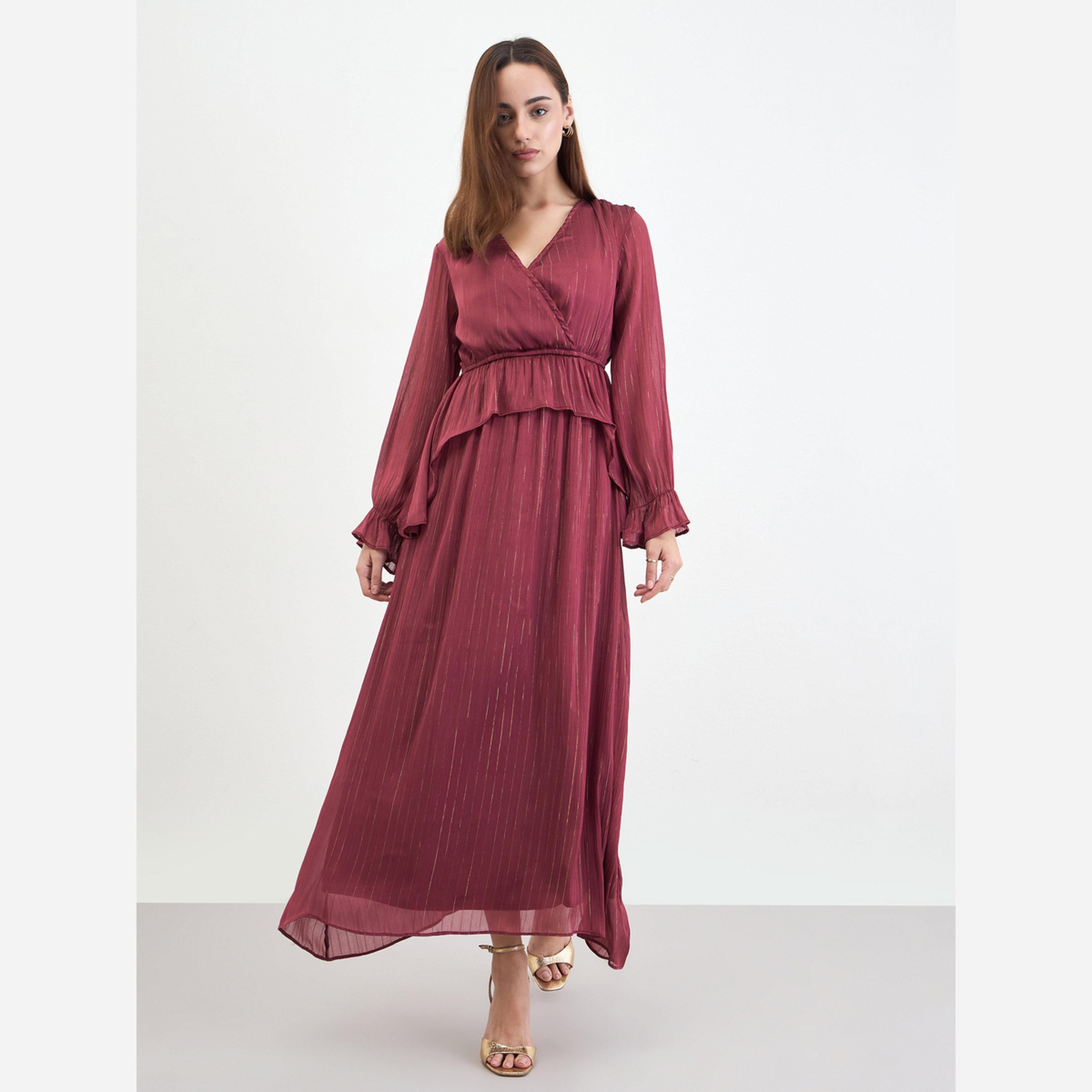 Styli Ruffled Flare Wrap Front Maxi Dress-women-clothing-dresses-image-2