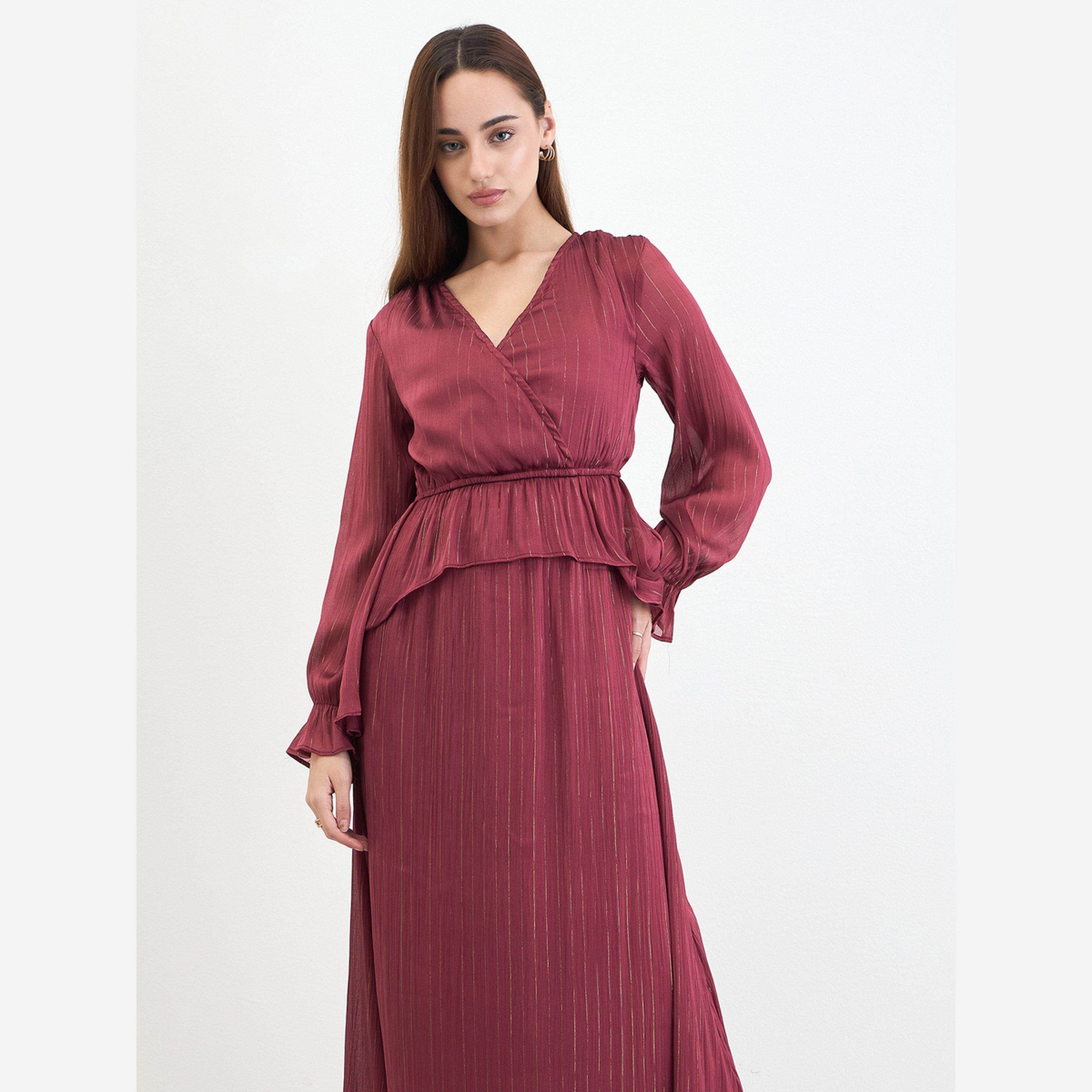 ستايلي - فستان متوسط الطول مقاس واسع من الأمام مكشكش-women-clothing-dresses-image-4