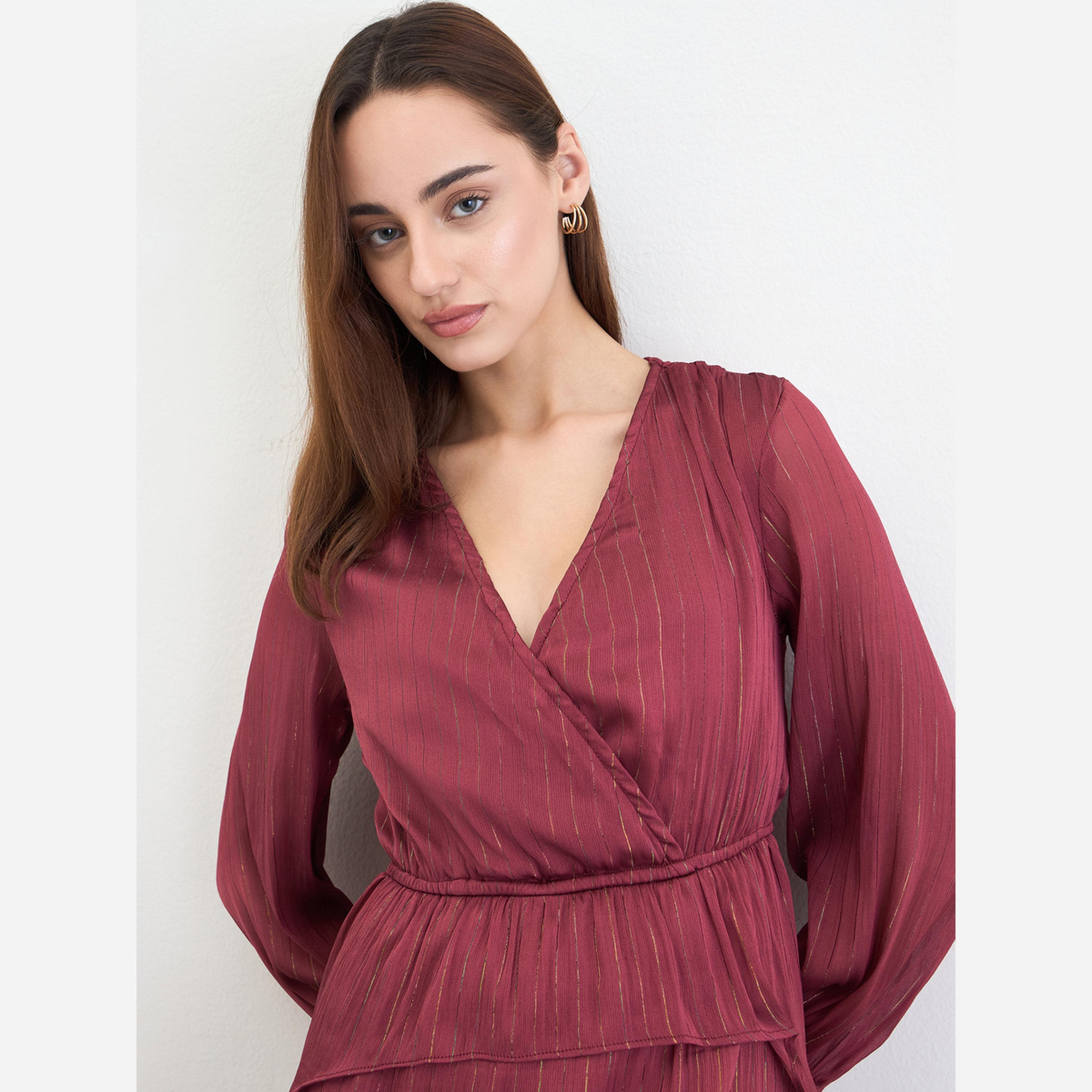 ستايلي - فستان متوسط الطول مقاس واسع من الأمام مكشكش-women-clothing-dresses-image-5