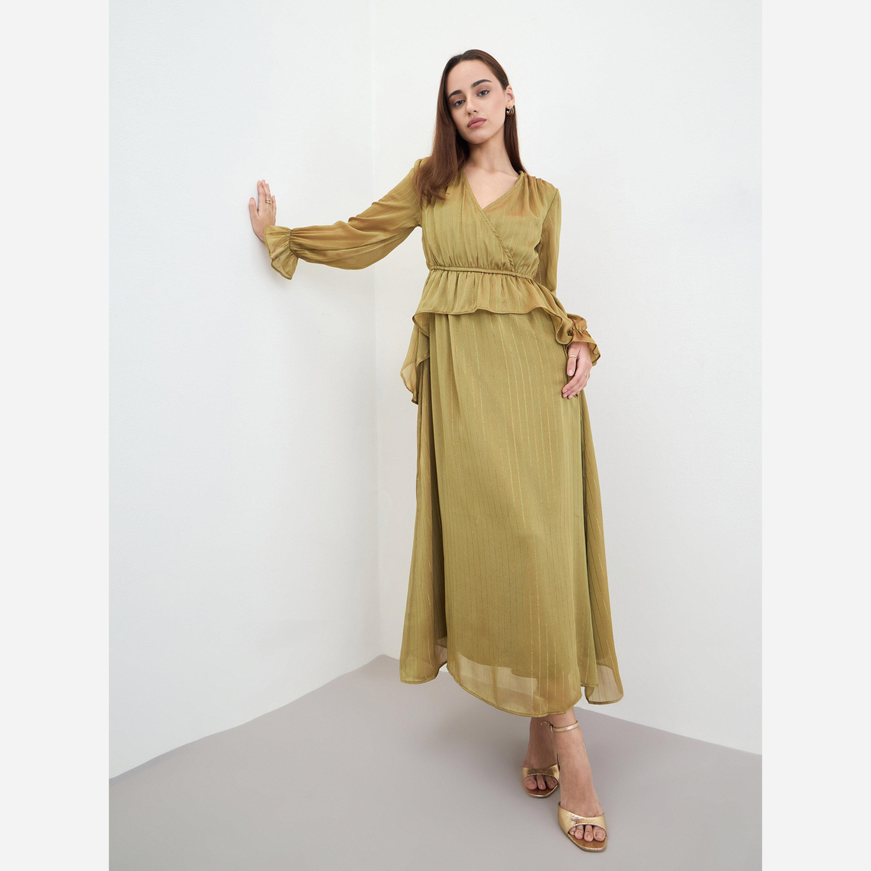 Styli Ruffled Flare Wrap Front Maxi Dress-women-clothing-dresses-image-1