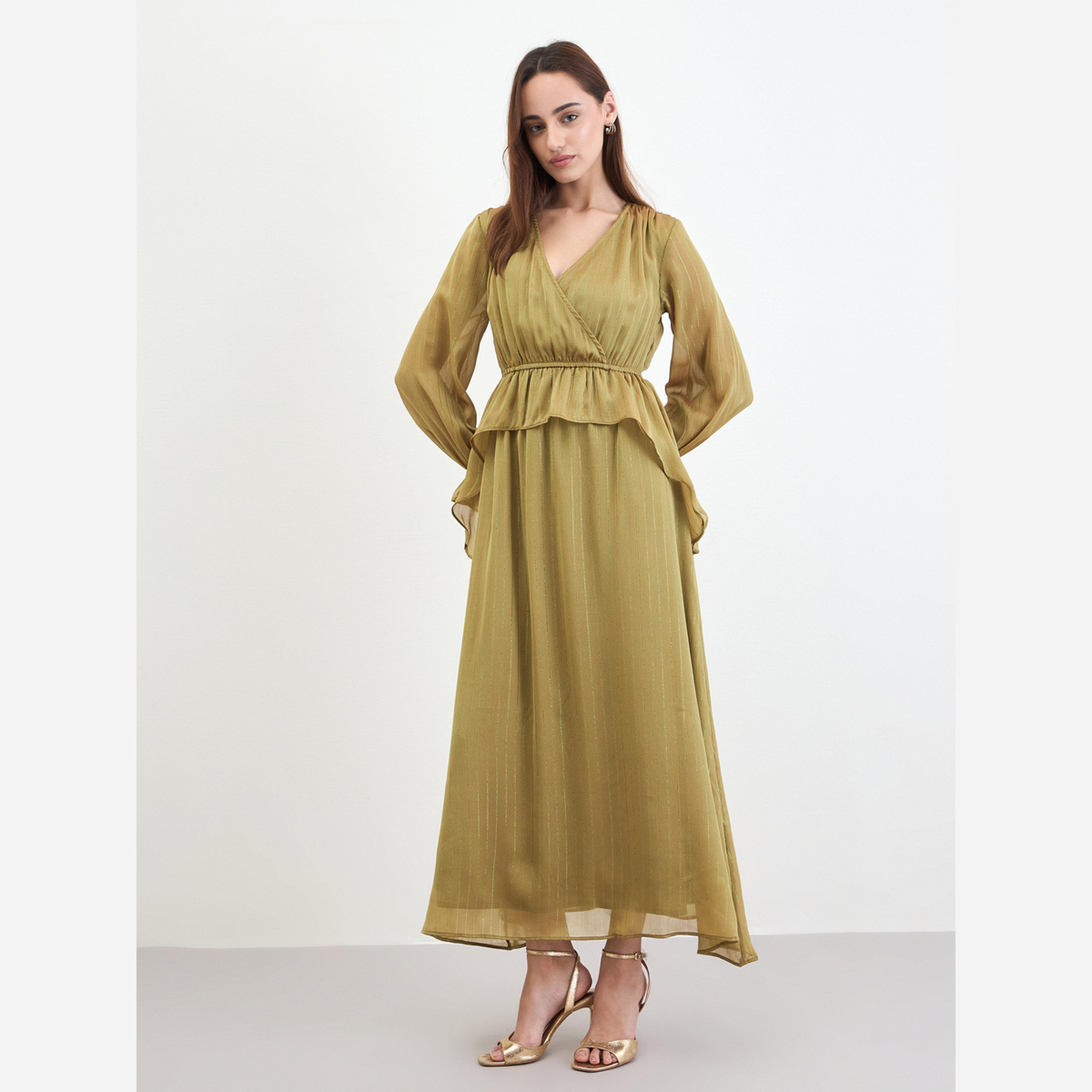 ستايلي - فستان متوسط الطول مقاس واسع من الأمام مكشكش-women-clothing-dresses-image-5