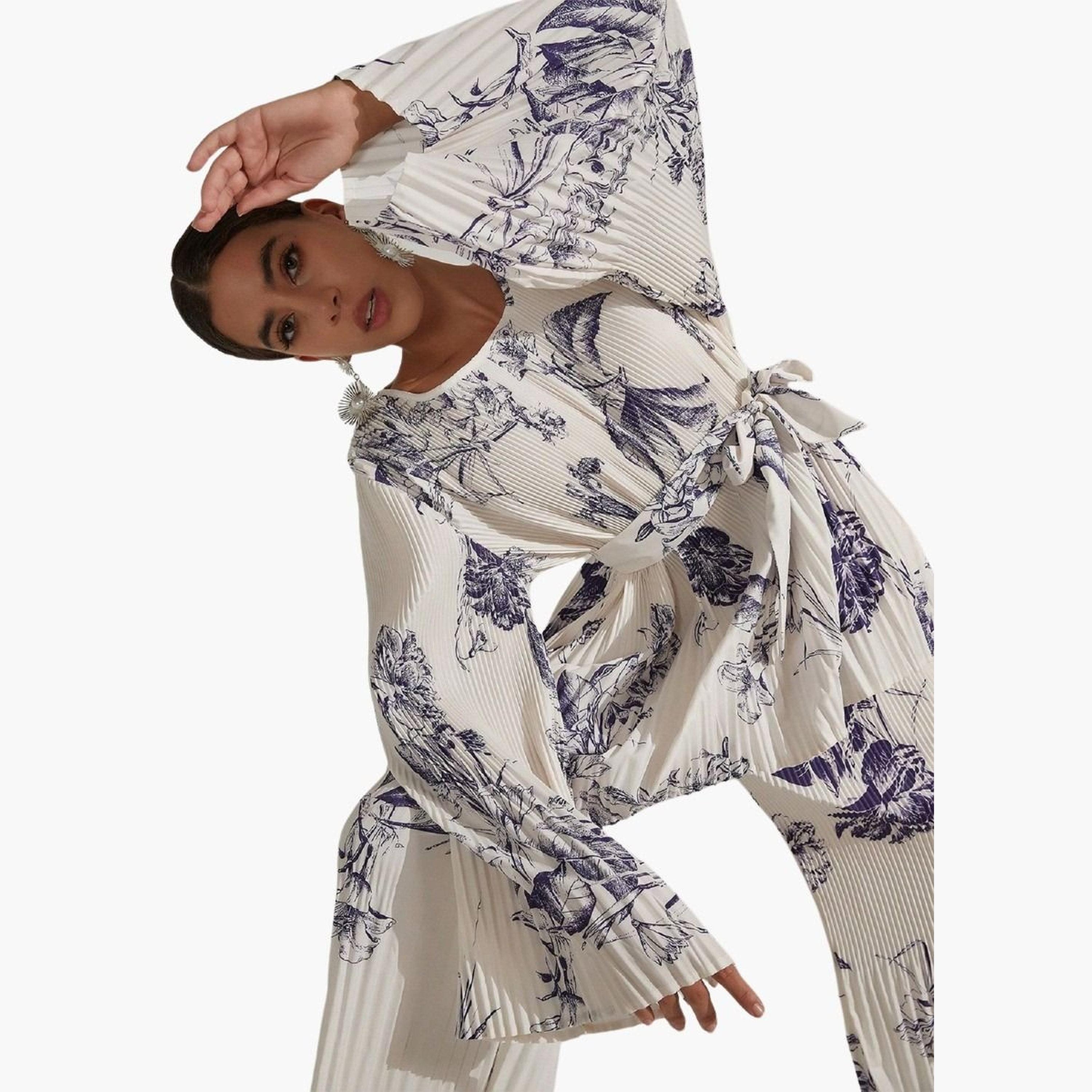 Take Two Pleated Floral Print Top and Trouser Co-Ords-women-clothing-coordsets-image-2