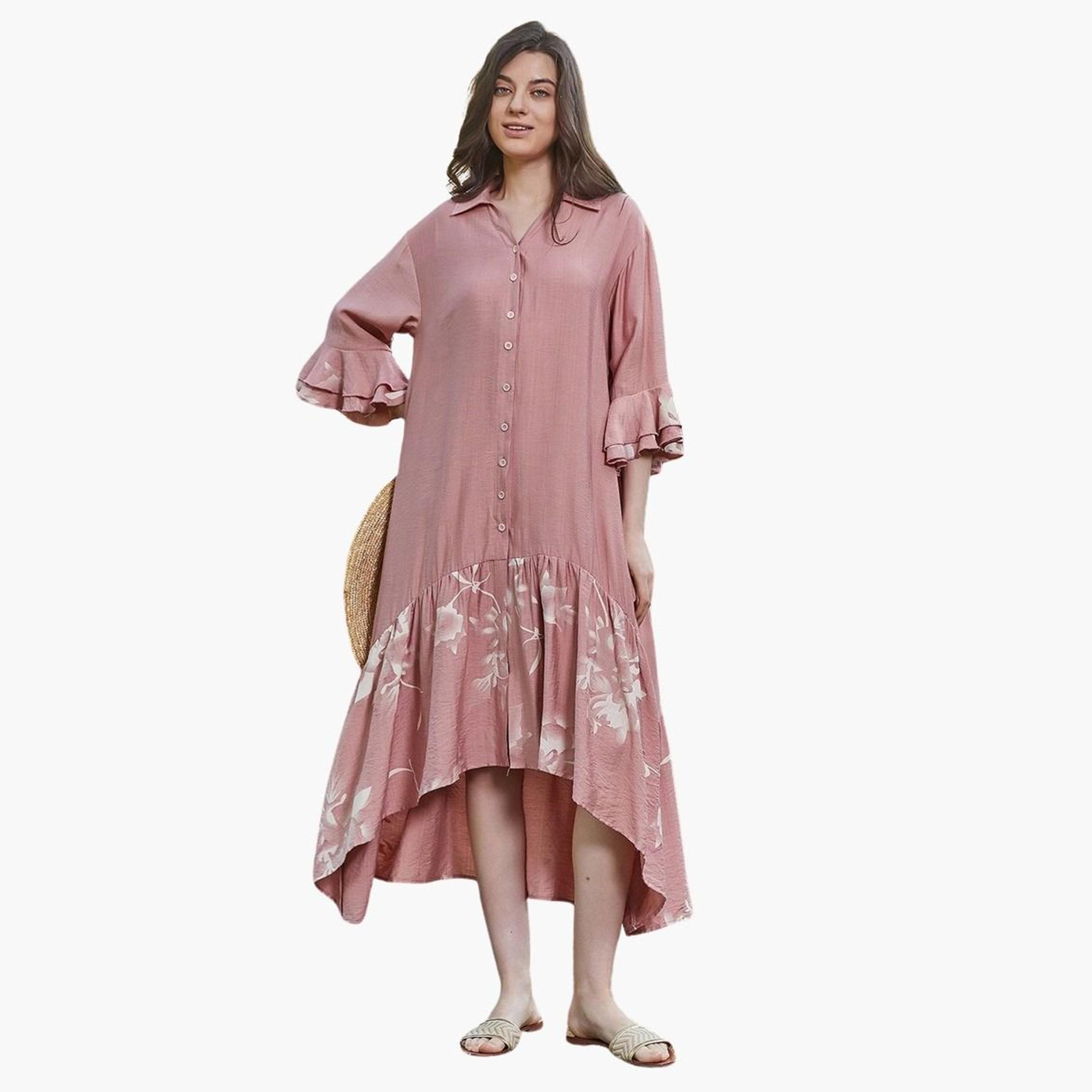 تيك تو - فستان ماكسي بطبعة زهور وردية-women-clothing-dresses-image-1