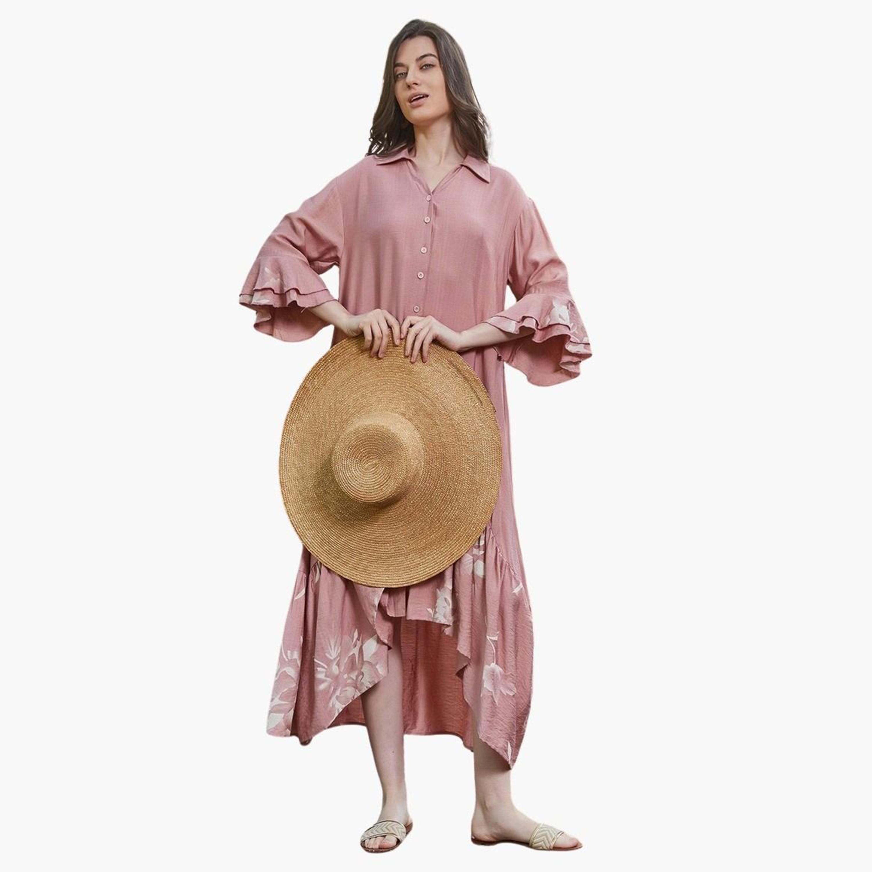 تيك تو - فستان ماكسي بطبعة زهور وردية-women-clothing-dresses-image-2