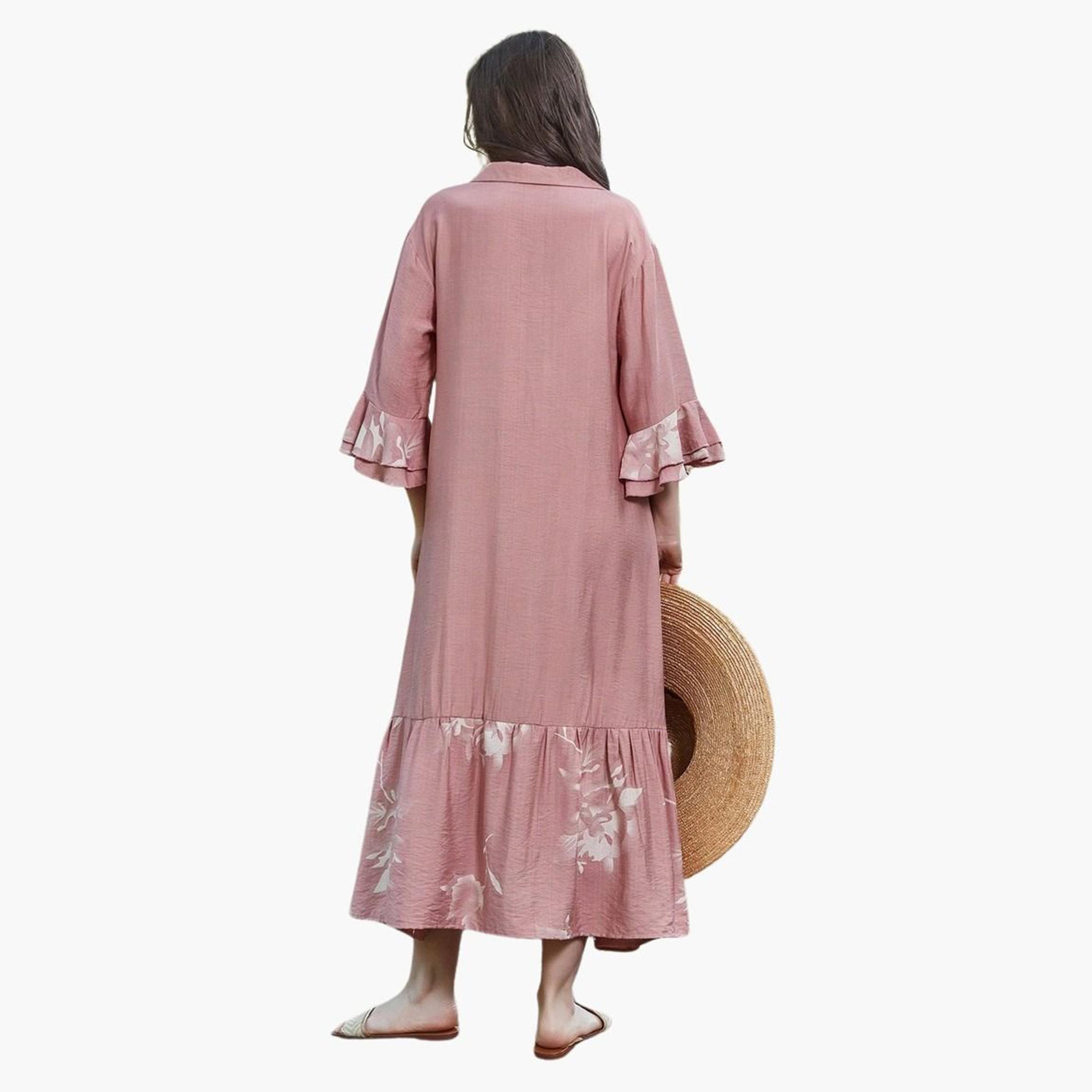 تيك تو - فستان ماكسي بطبعة زهور وردية-women-clothing-dresses-image-3