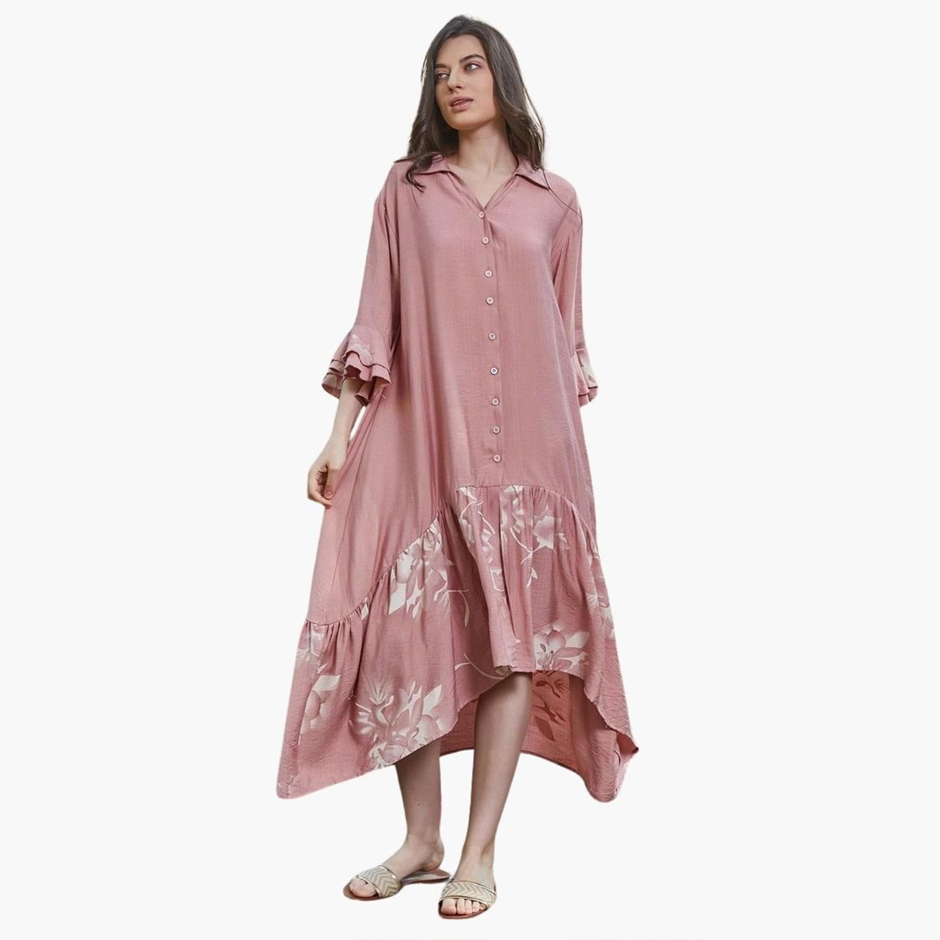 تيك تو - فستان ماكسي بطبعة زهور وردية-women-clothing-dresses-image-4