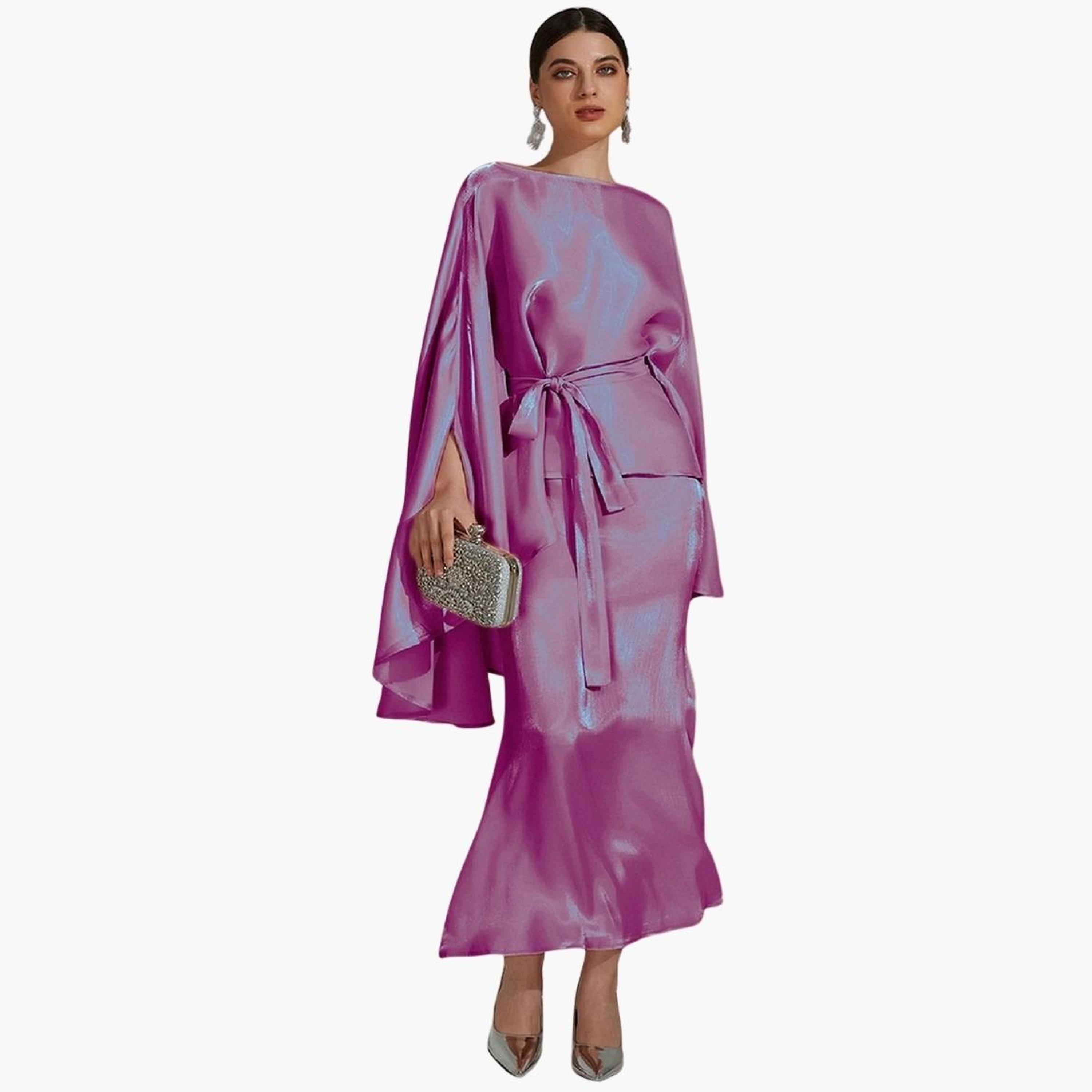 Take Two Women Solid Belted Slit Cut Sleeve Top and Skirt Co-Ords-women-clothing-coordsets-image-2