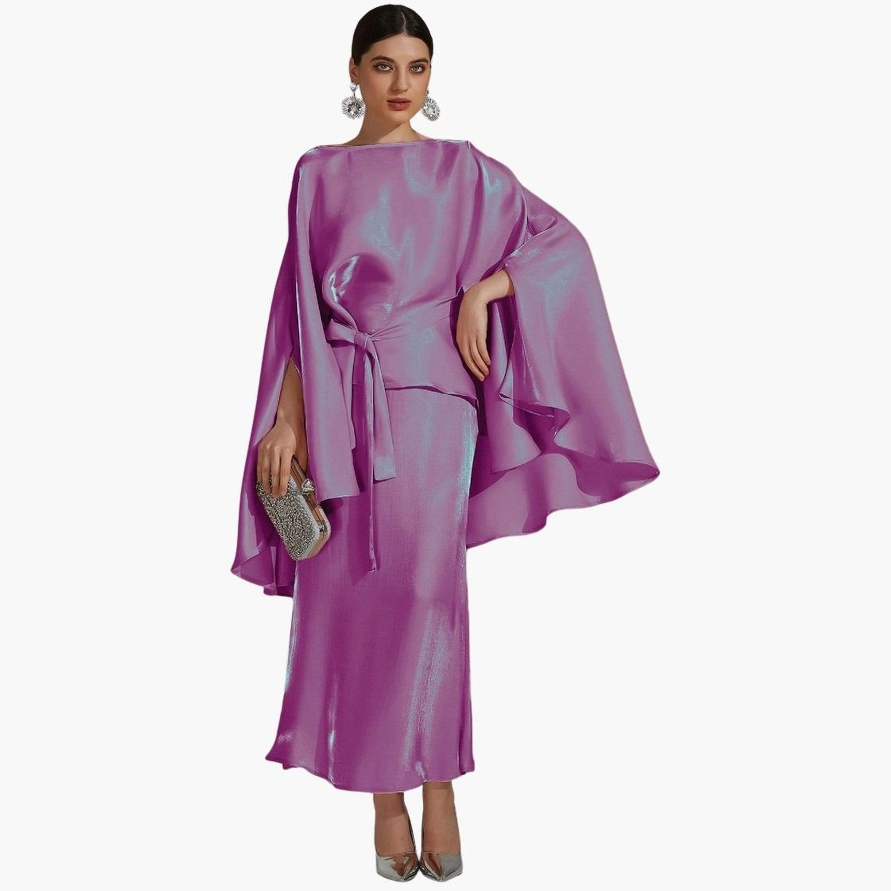 Take Two Women Solid Belted Slit Cut Sleeve Top and Skirt Co-Ords-women-clothing-coordsets-image-3