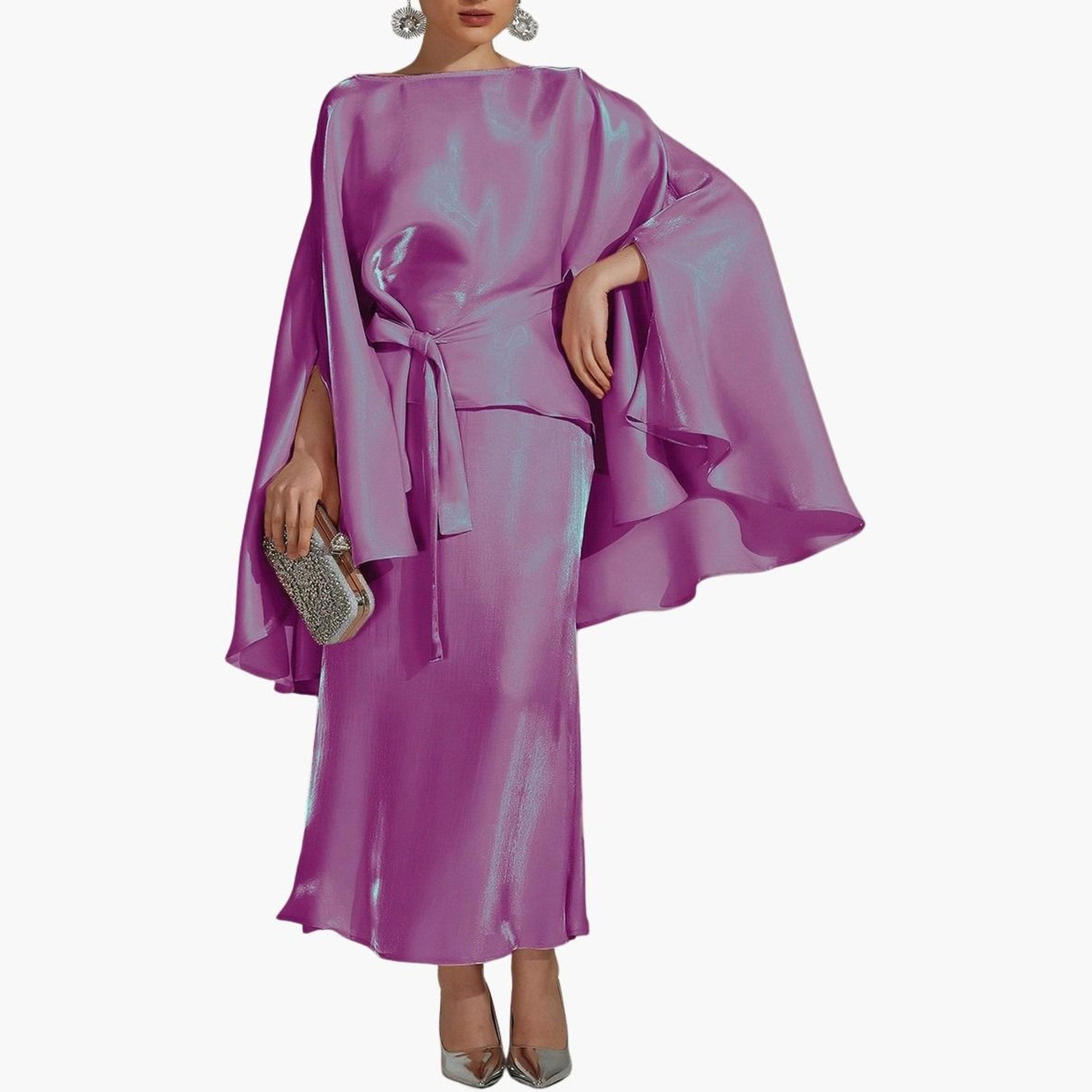Take Two Women Solid Belted Slit Cut Sleeve Top and Skirt Co-Ords-women-clothing-coordsets-image-5